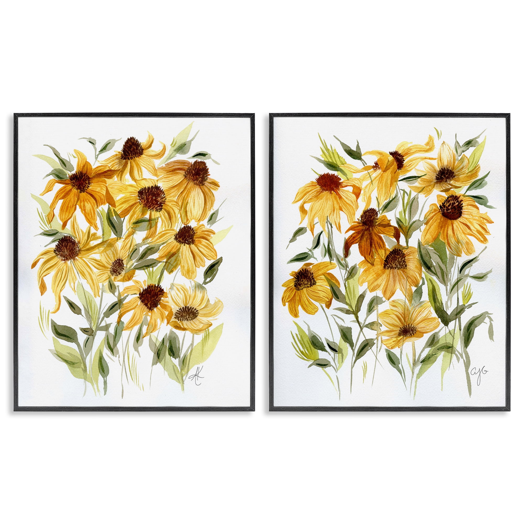 Stupell Industries Yellow Rudbeckia Flowers Plants & Flowers Painting Black Framed Art Print Wall Art, 16 x 20, Set of 2