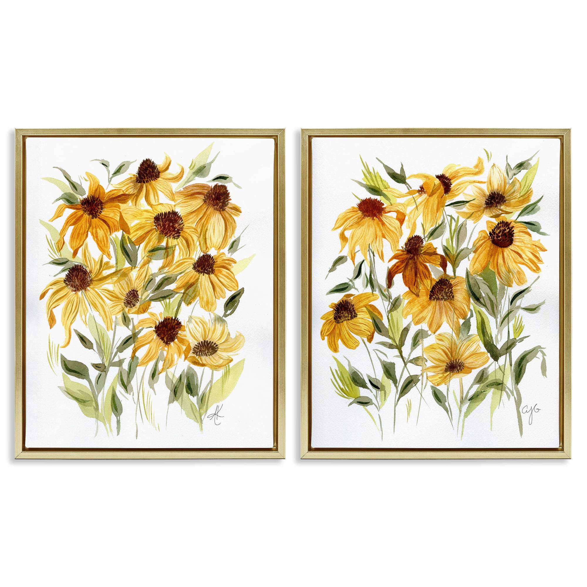 Stupell Industries Yellow Rudbeckia Flowers Plants & Flowers Painting Gold Floater Framed Canvas Art Print Wall Art, 17 x 21, Set of 2