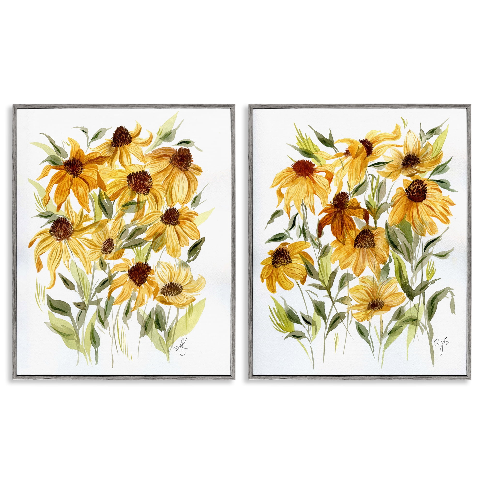 Stupell Industries Yellow Rudbeckia Flowers Plants & Flowers Painting Gray Framed Art Print Wall Art, 11 x 14, Set of 2