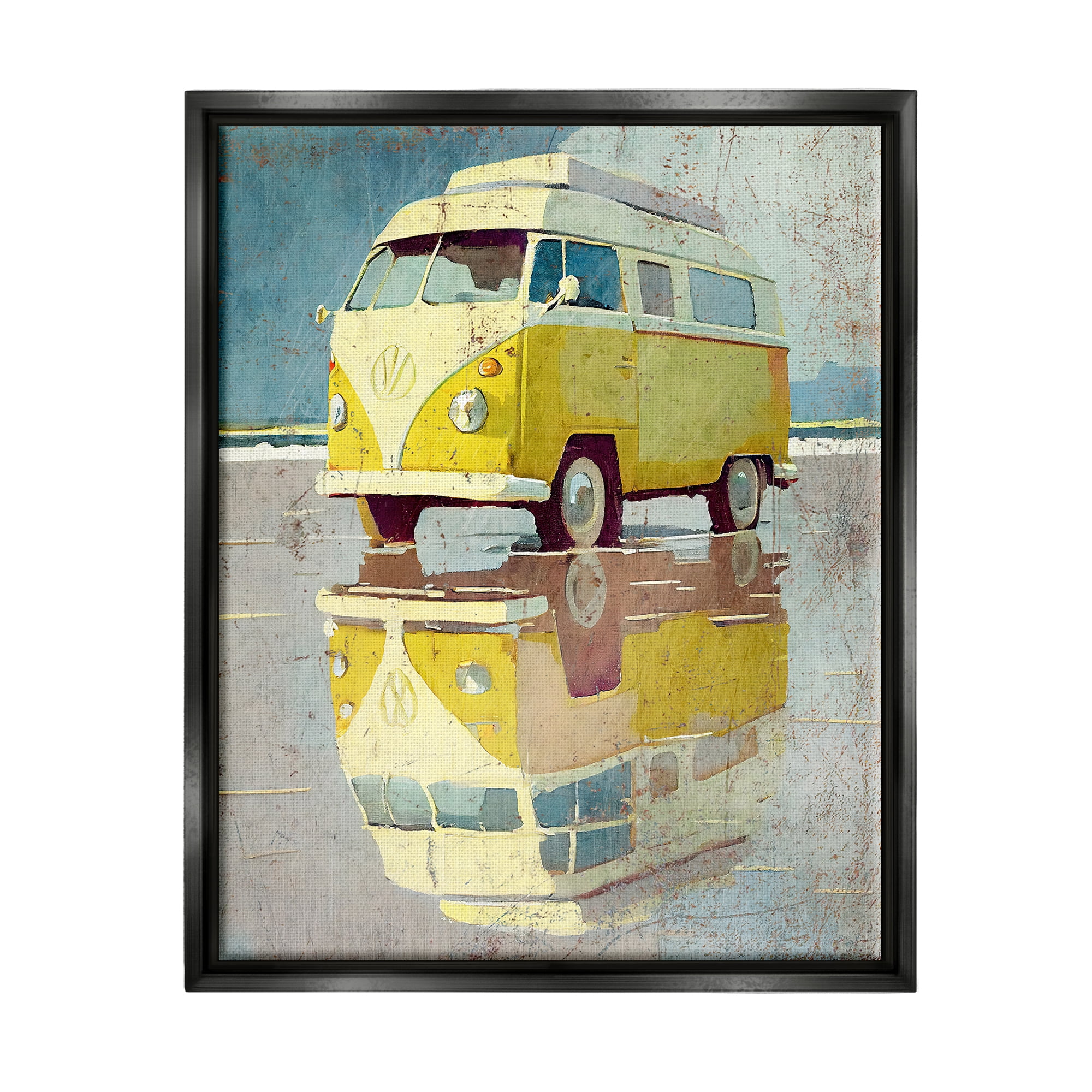 Stupell Industries Yellow Rustic Minibus Transportation Painting Black Floater Framed Canvas Art Print Wall Art, 25 x 31