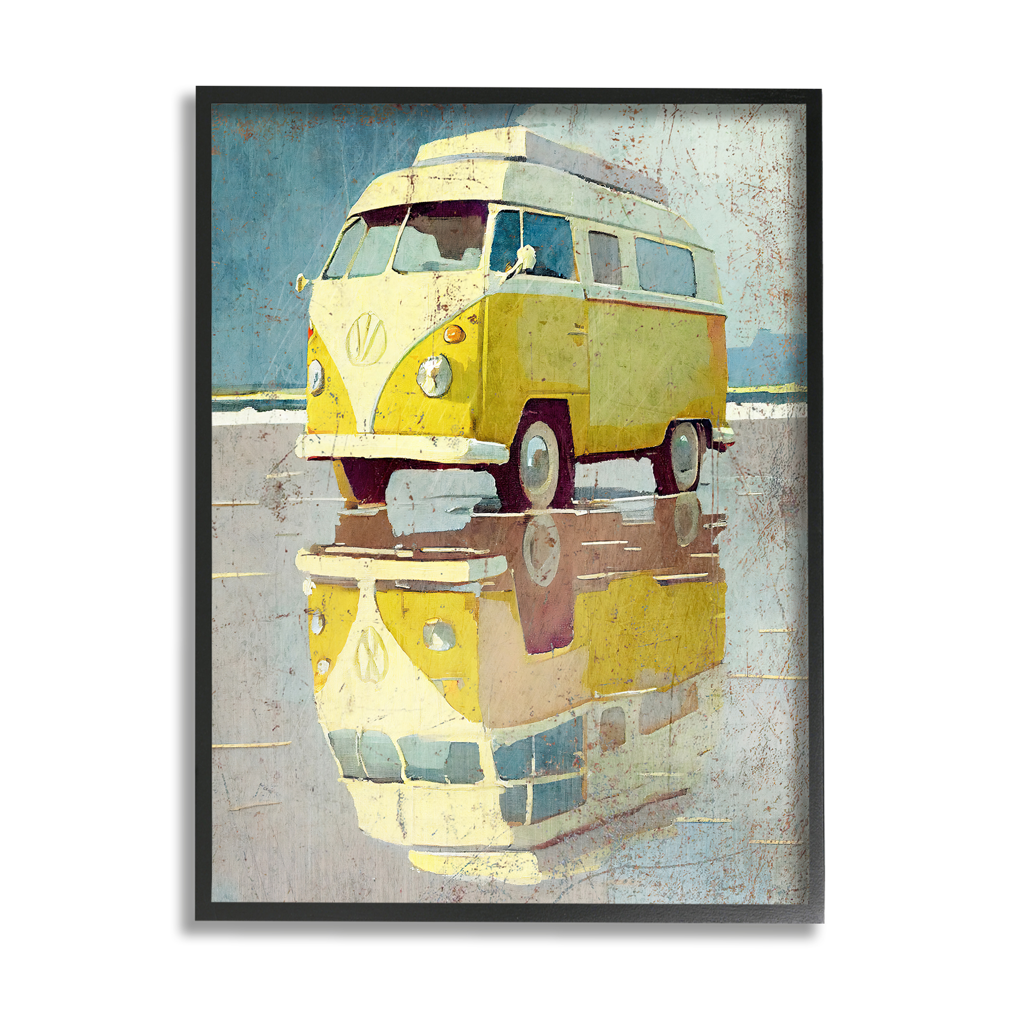 Stupell Industries Yellow Rustic Minibus Transportation Painting Black Framed Art Print Wall Art, 24 x 30