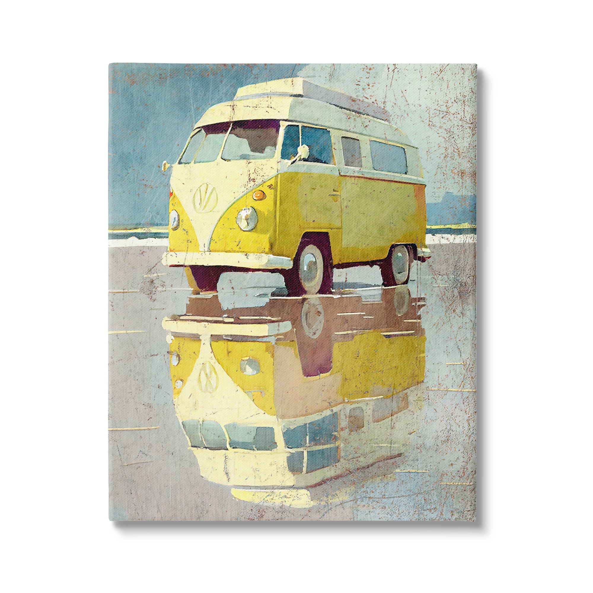 Stupell Industries Yellow Rustic Minibus Transportation Painting Gallery Wrapped Canvas Art Print Wall Art, 30 x 40