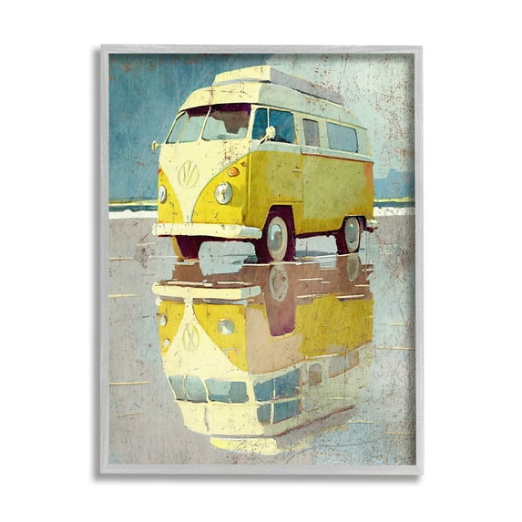Stupell Industries Yellow Rustic Minibus Transportation Painting Gray Framed Art Print Wall Art, 16 x 20