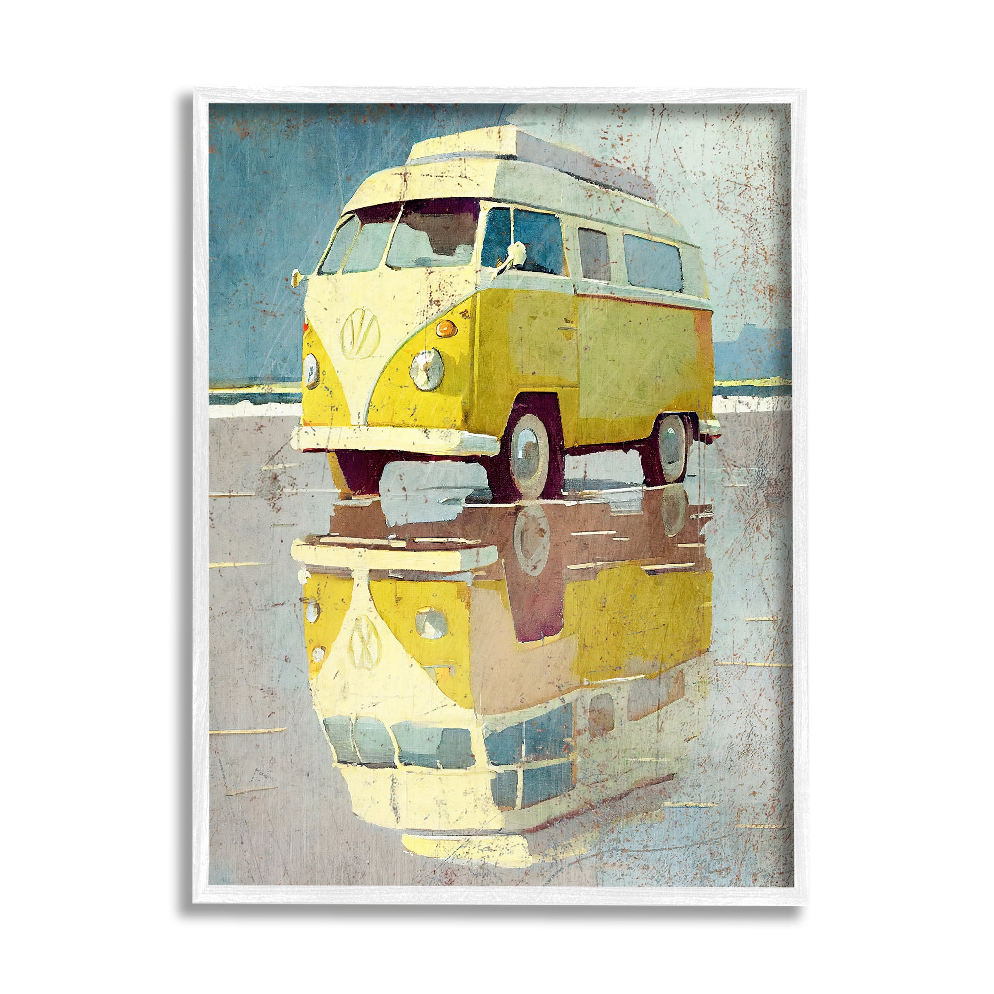 Stupell Industries Yellow Rustic Minibus Transportation Painting White Framed Art Print Wall Art, 24 x 30