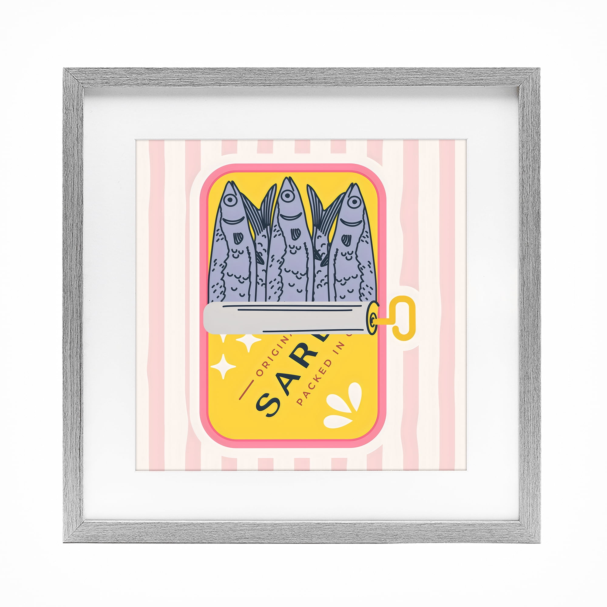 Stupell Industries Yellow Sardine Tin Gray Framed Print Under Glass, design by Creative Studio