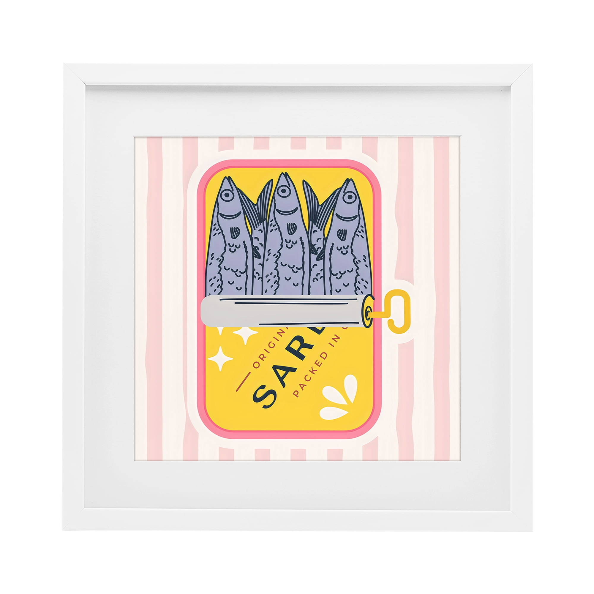 Stupell Industries Yellow Sardine Tin White Framed Print Under Glass, design by Creative Studio