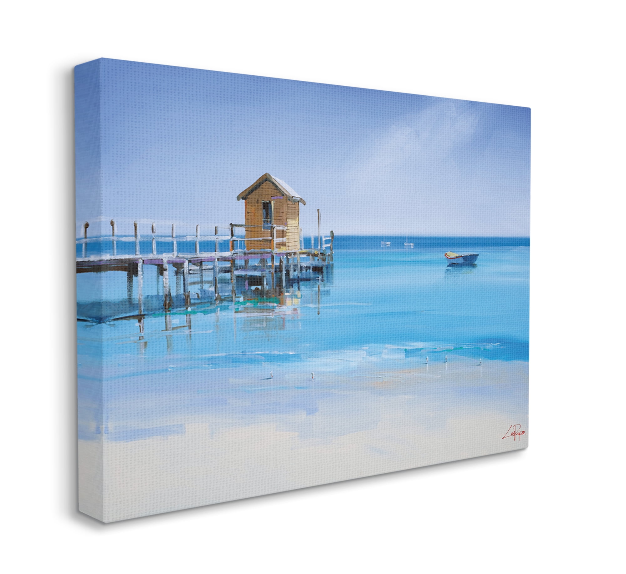 Stupell Industries Yellow Shack on Beach Wharf Sandy Coast Canvas Wall Art, 24 x 30, Design by Craig Trewin Penny