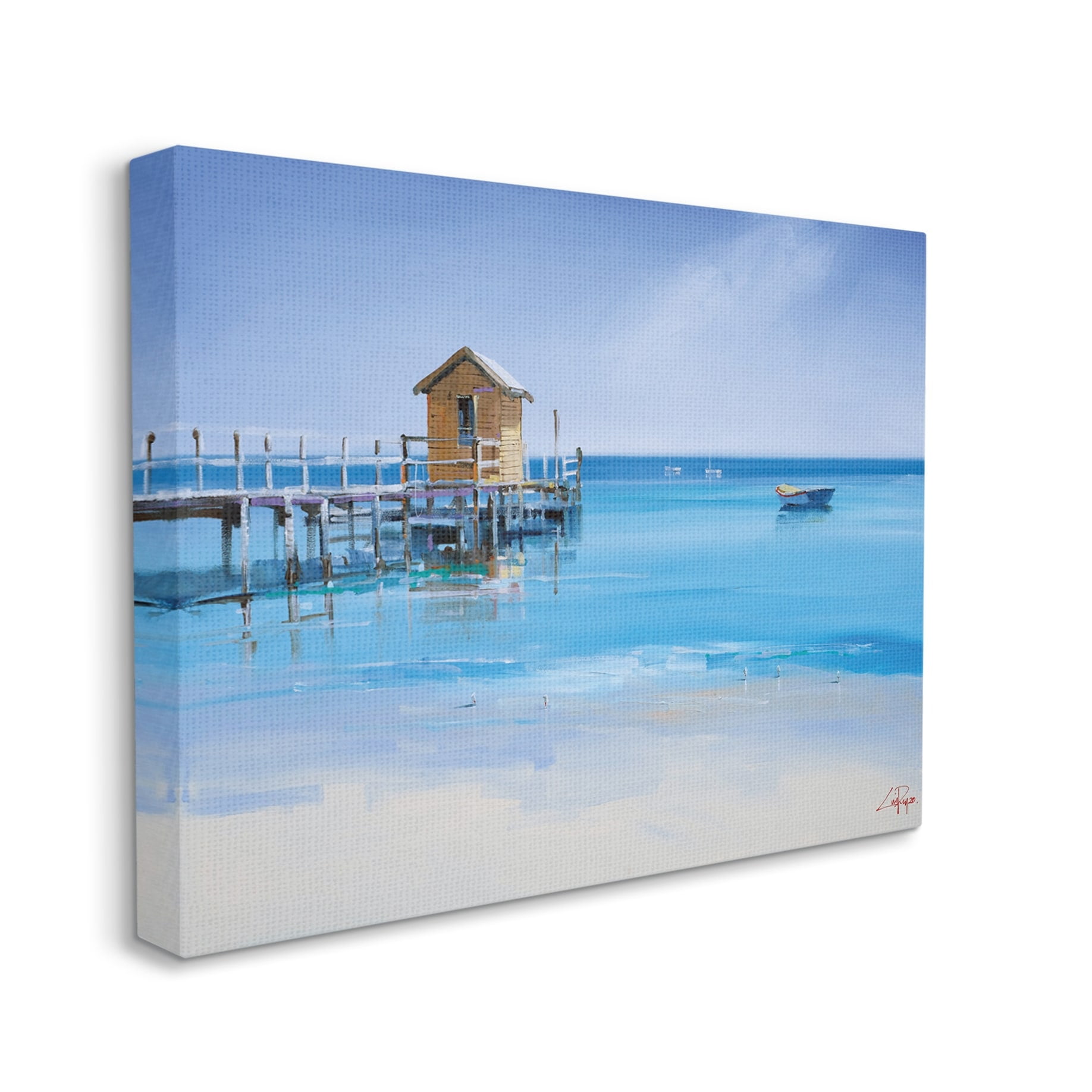 Stupell Industries Yellow Shack on Beach Wharf Sandy Coast Canvas Wall Art, 30 x 40, Design by Craig Trewin Penny
