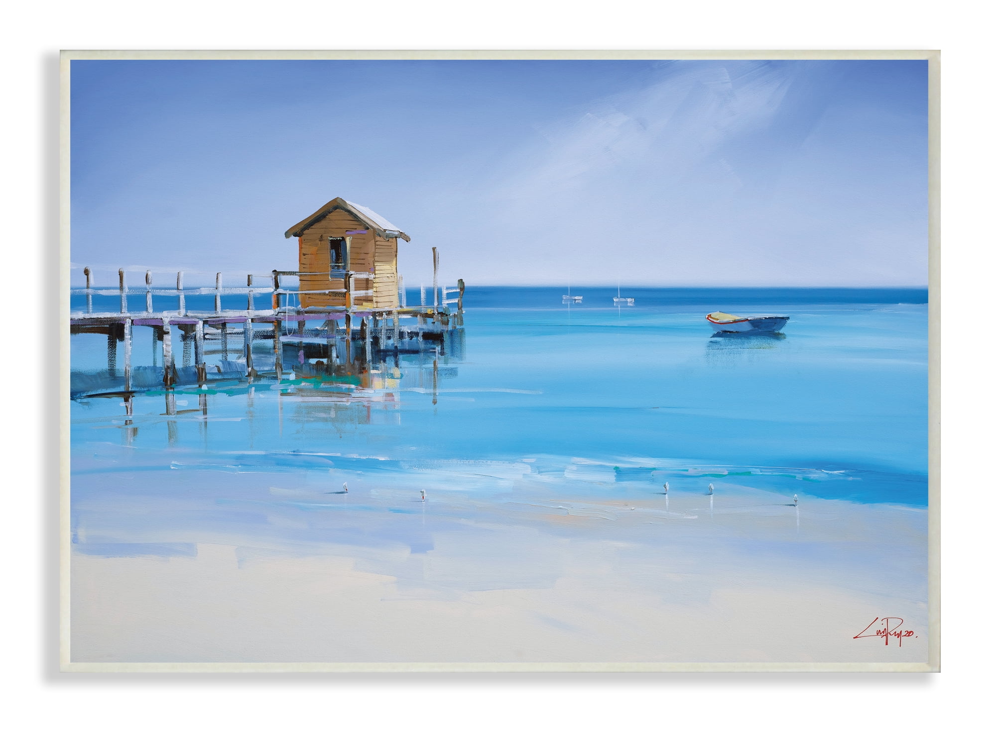Stupell Industries Yellow Shack on Beach Wharf Sandy Coast Wall Plaque, 10 x 15, Design by Craig Trewin Penny