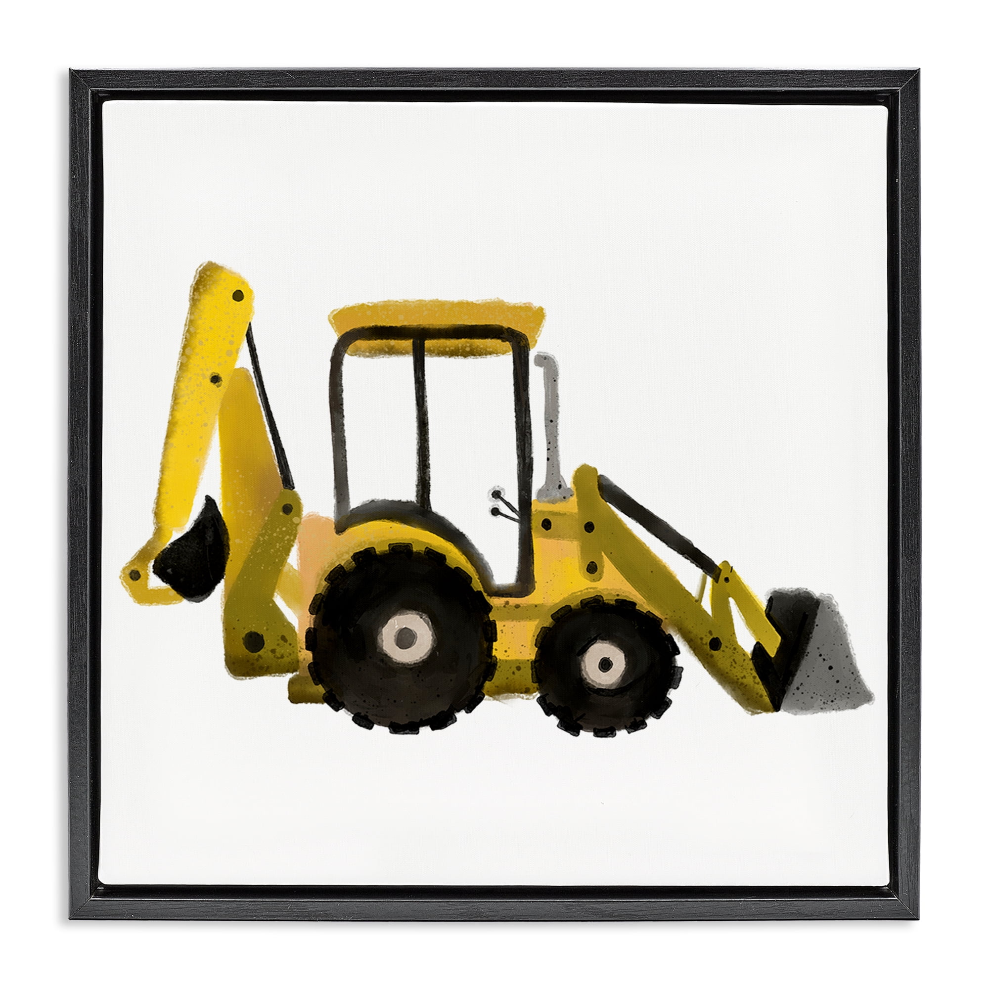 Stupell Industries Yellow Simple Bulldozer Transportation Painting Black Floater Framed Canvas Art Print Wall Art, 18 x 18