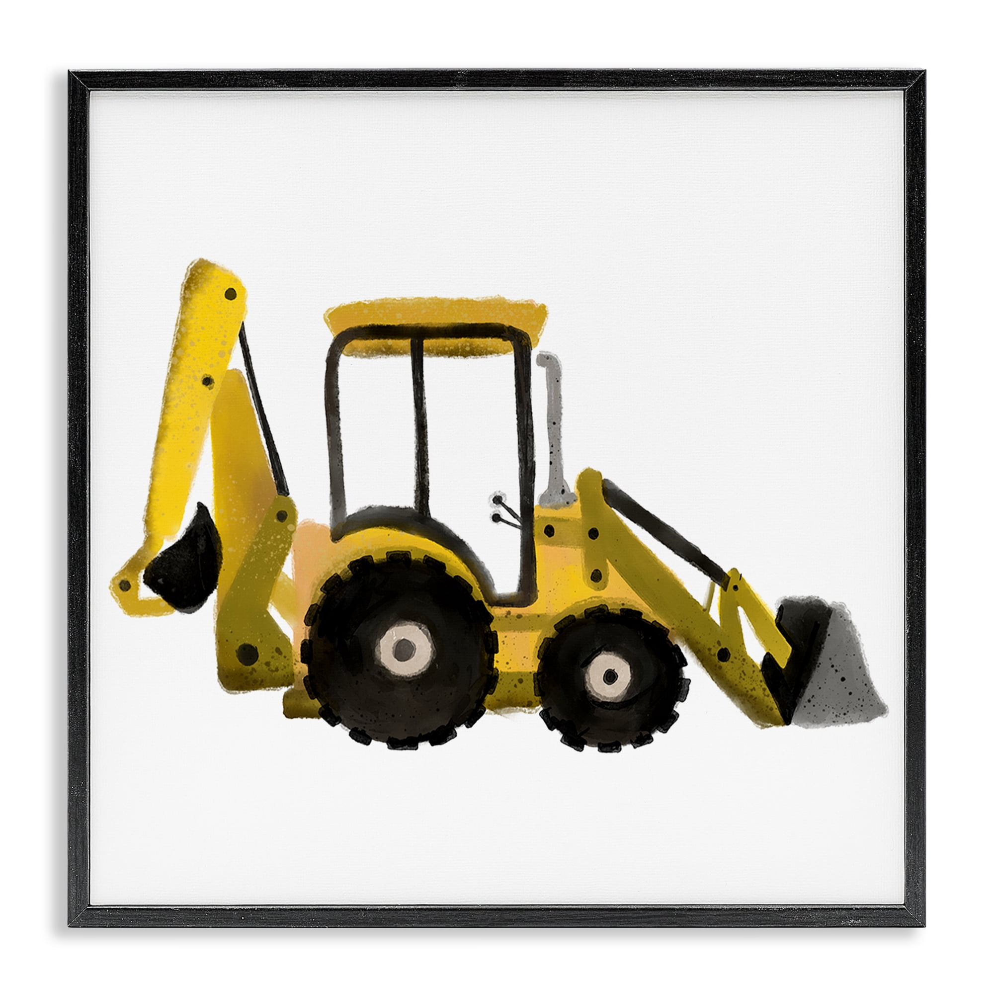 Stupell Industries Yellow Simple Bulldozer Transportation Painting Black Framed Art Print Wall Art, 17 x 17