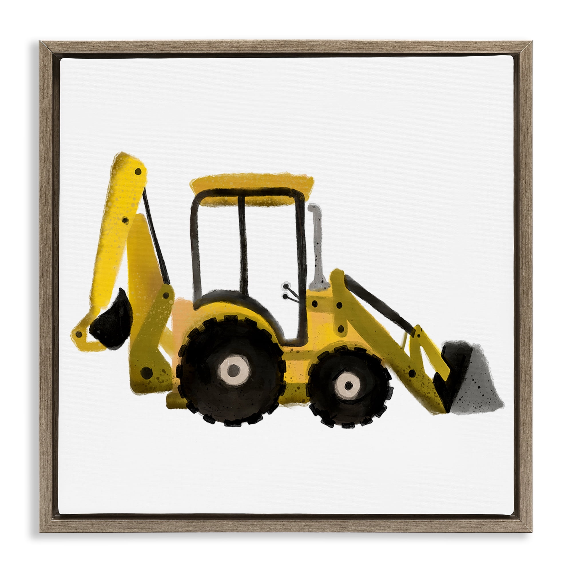 Stupell Industries Yellow Simple Bulldozer Transportation Painting Brown Floater Framed Canvas Art Print Wall Art, 18 x 18