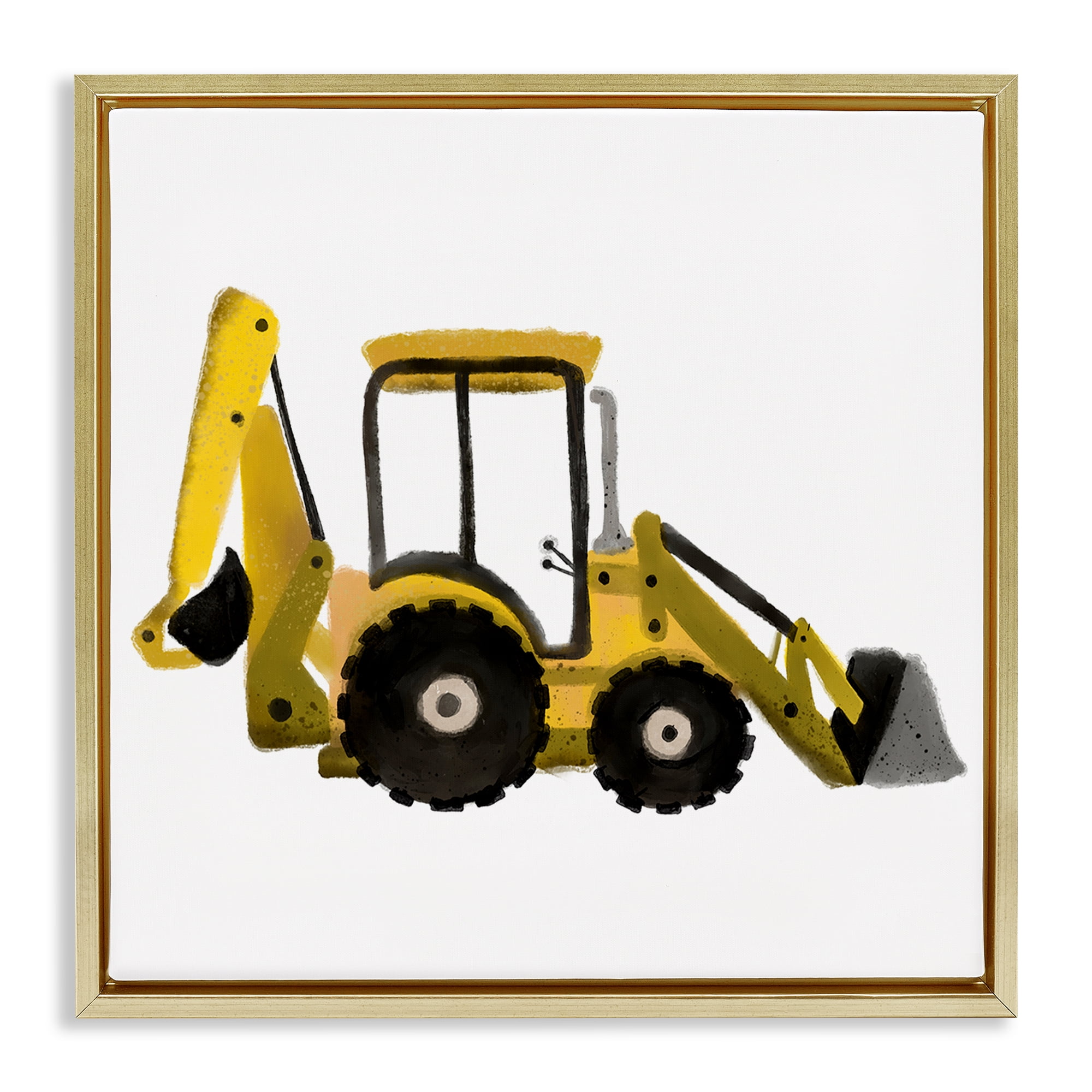 Stupell Industries Yellow Simple Bulldozer Transportation Painting Gold Floater Framed Canvas Art Print Wall Art, 25 x 25