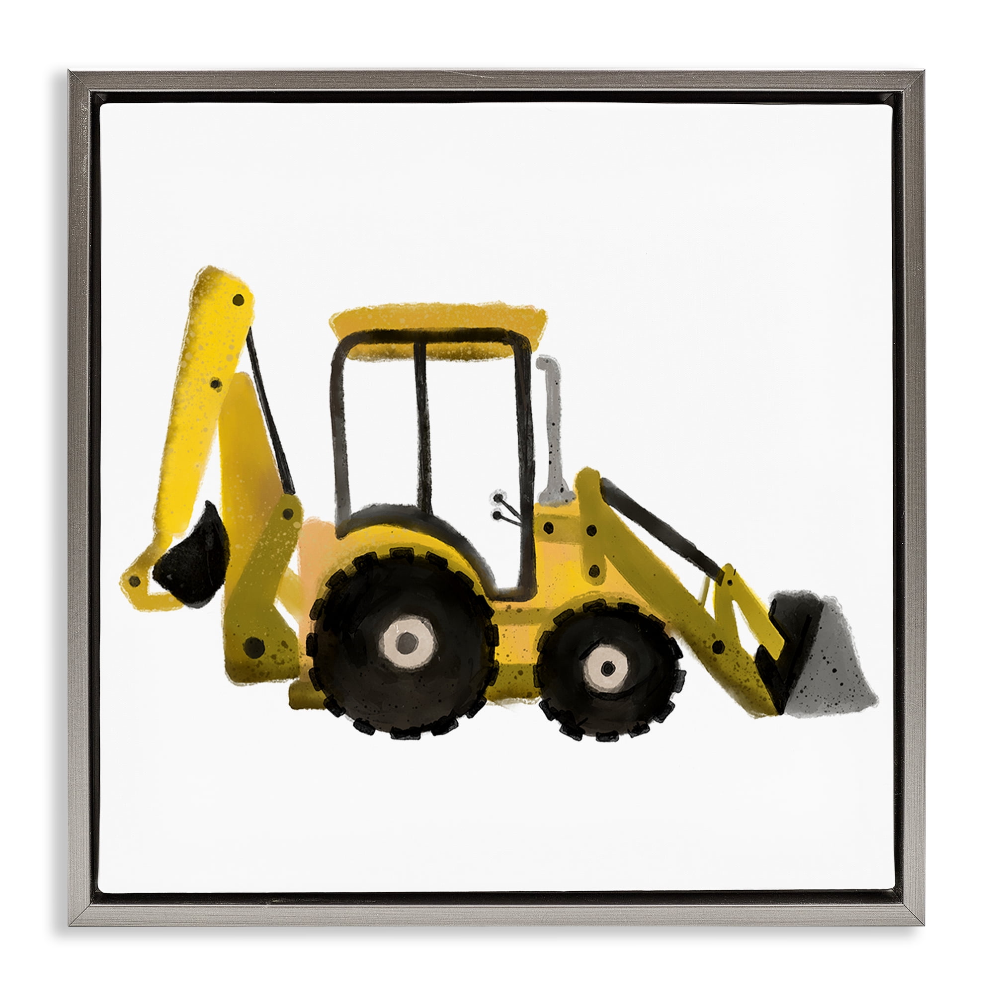 Stupell Industries Yellow Simple Bulldozer Transportation Painting Gray Floater Framed Canvas Art Print Wall Art, 25 x 25