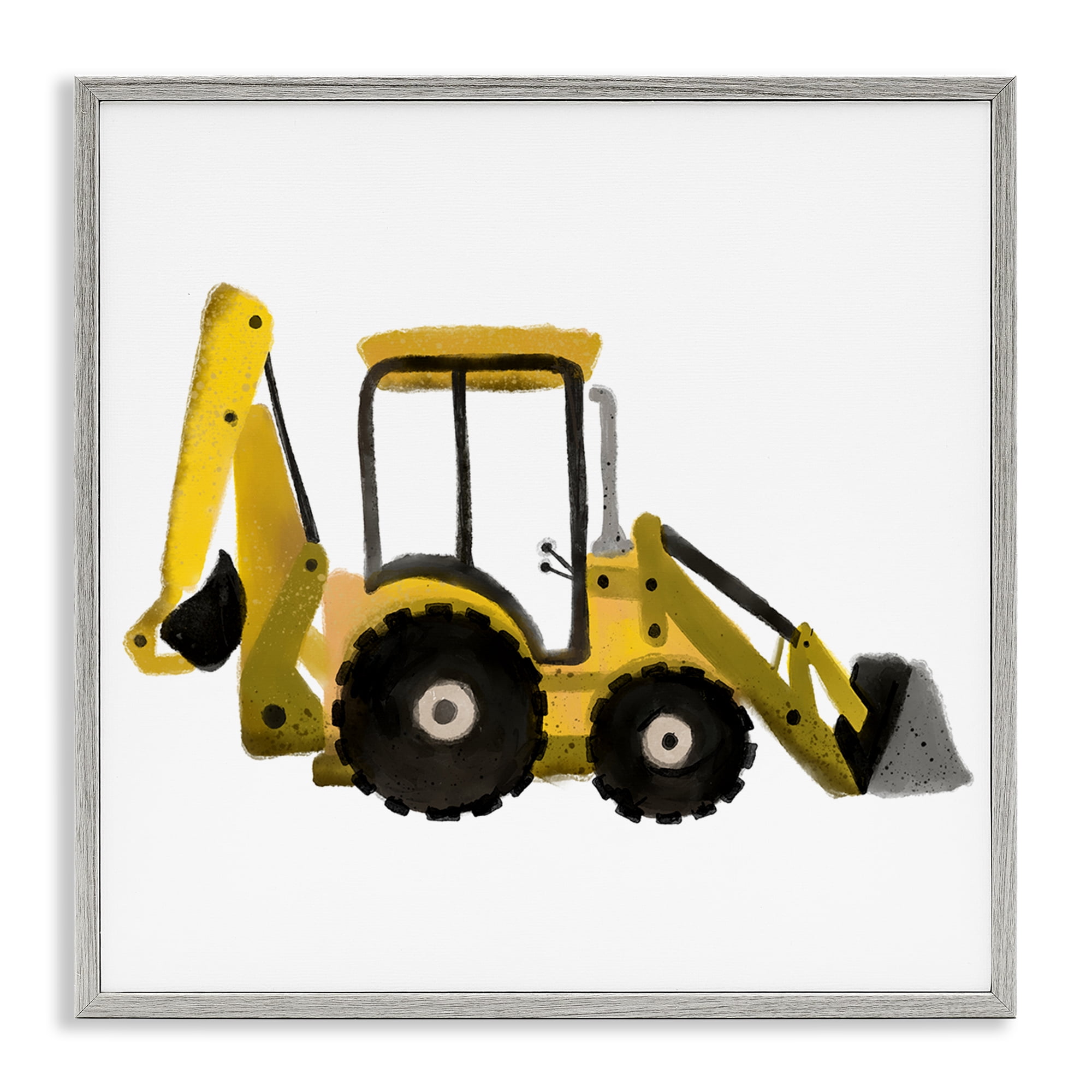 Stupell Industries Yellow Simple Bulldozer Transportation Painting Gray Framed Art Print Wall Art, 12 x 12