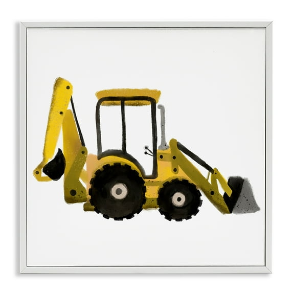 Stupell Industries Yellow Simple Bulldozer Transportation Painting White Framed Art Print Wall Art, 12 x 12