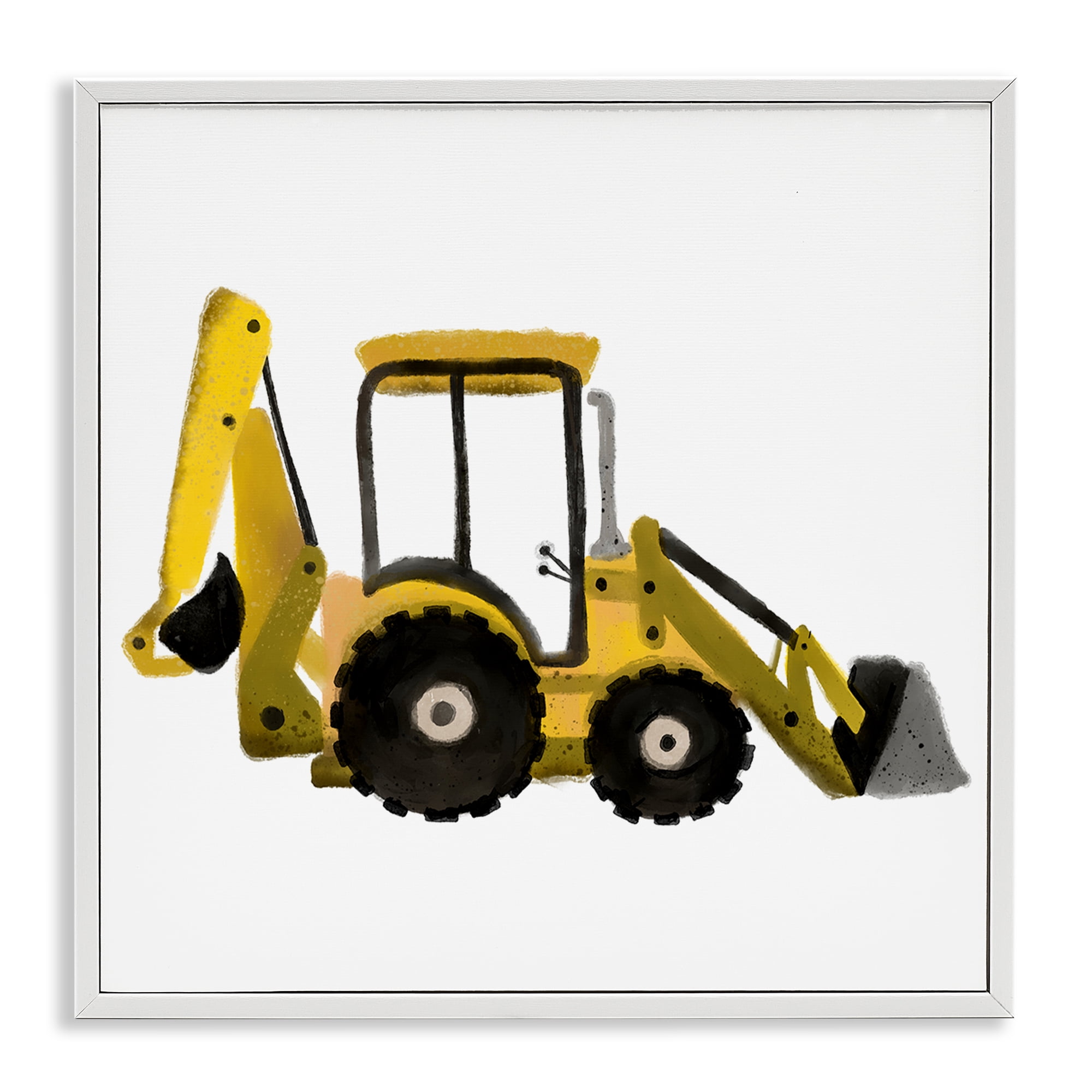Stupell Industries Yellow Simple Bulldozer Transportation Painting White Framed Art Print Wall Art, 24 x 24