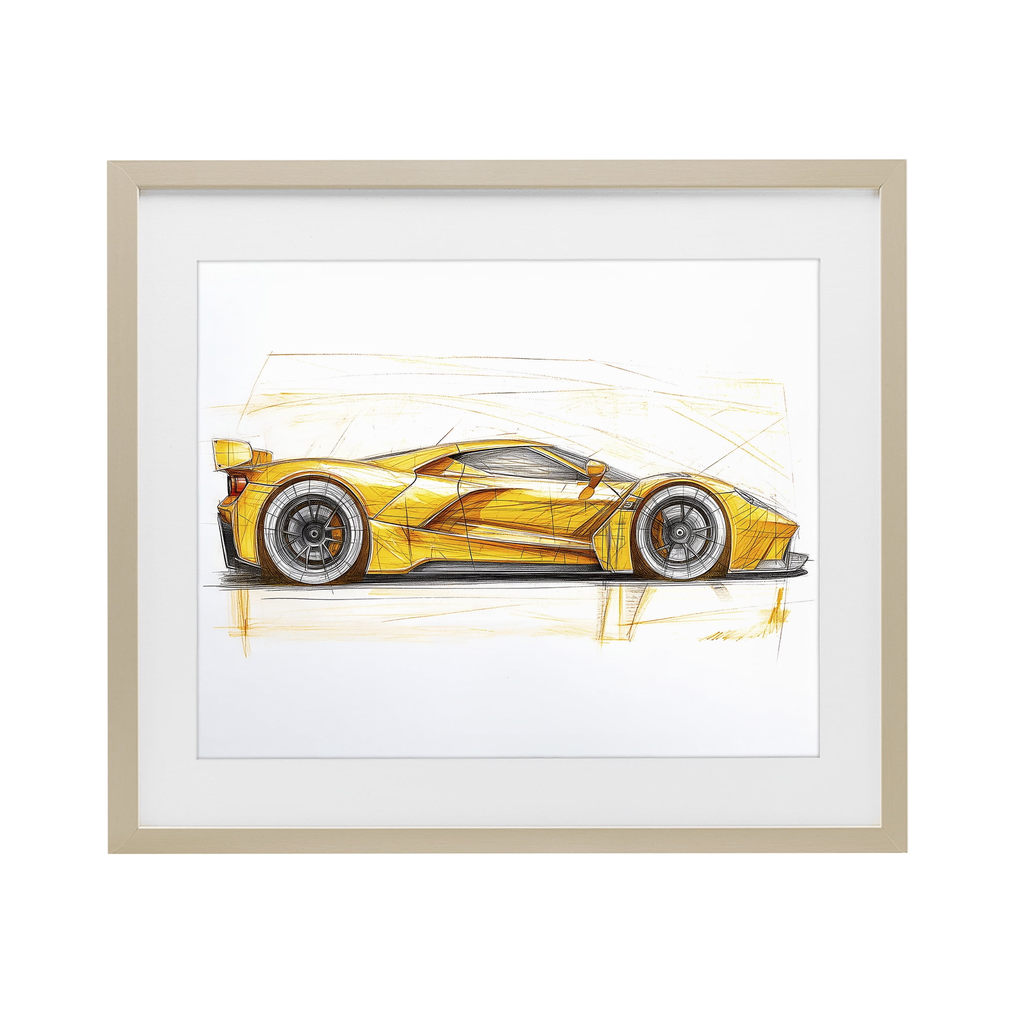 Stupell Industries Yellow Sports Car Whimsicality Birch Framed Print Under Glass, design by Steve Hunziker