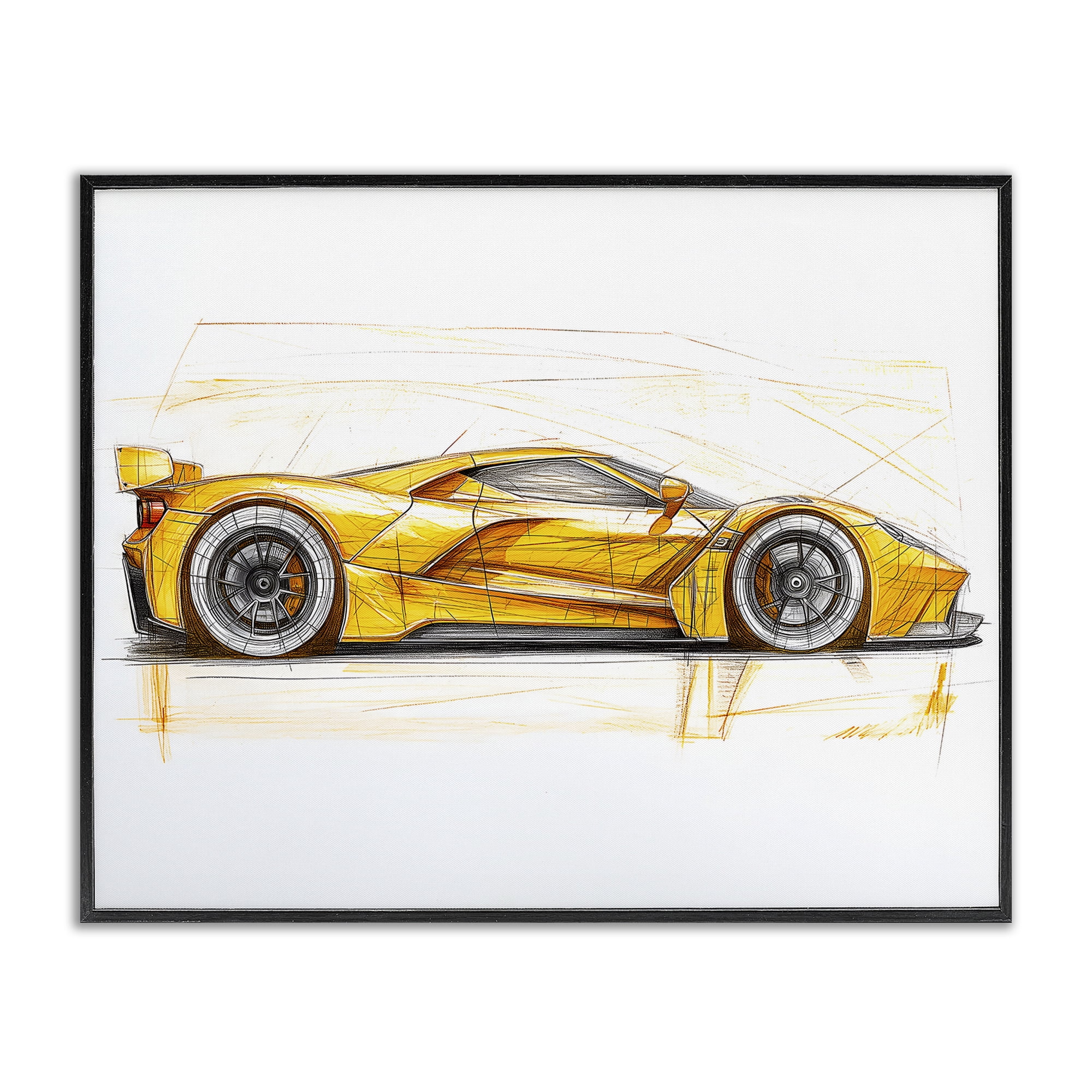 Stupell Industries Yellow Sports Car Whimsicality Black Framed Giclee Art, design by Steve Hunziker
