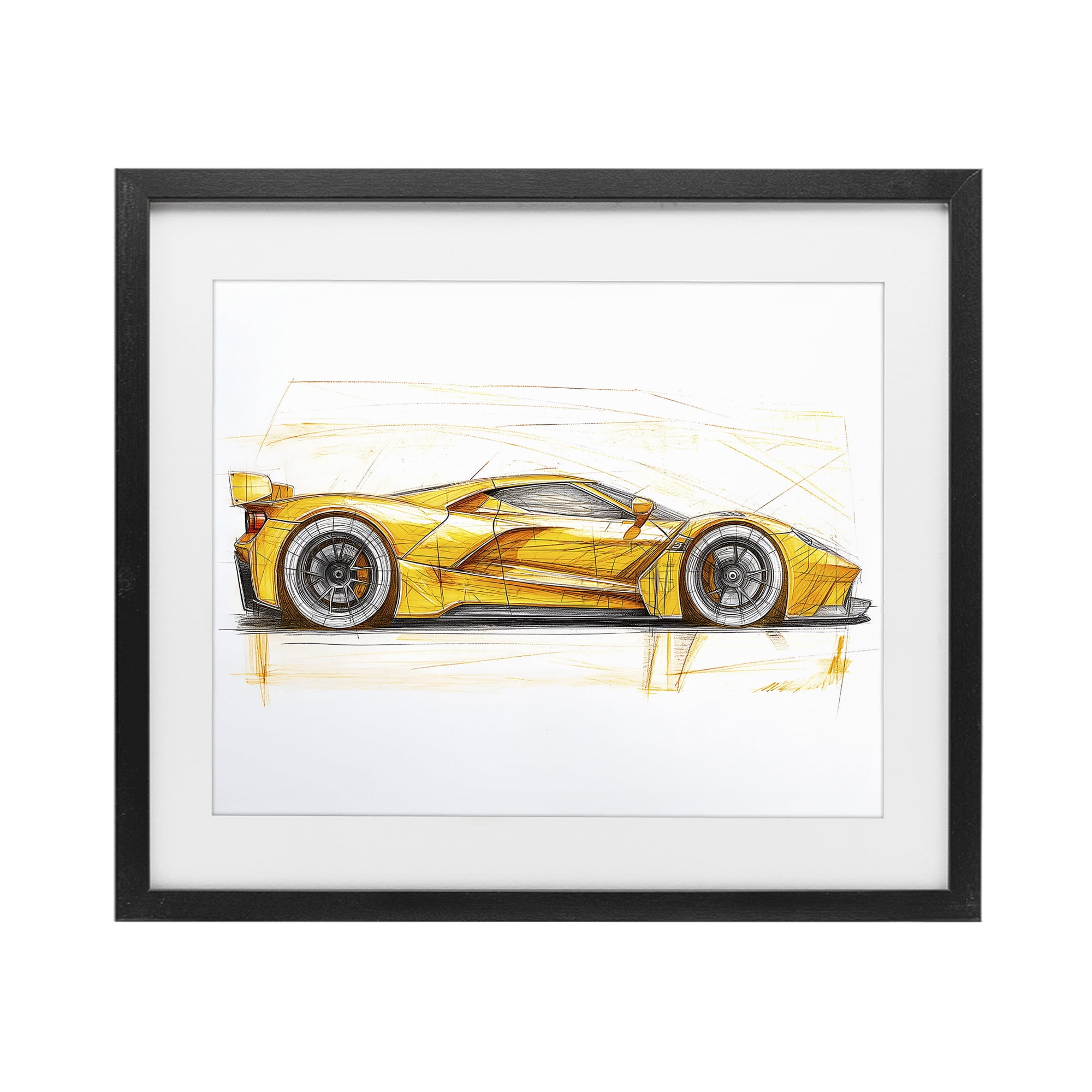 Stupell Industries Yellow Sports Car Whimsicality Black Framed Print Under Glass, design by Steve Hunziker