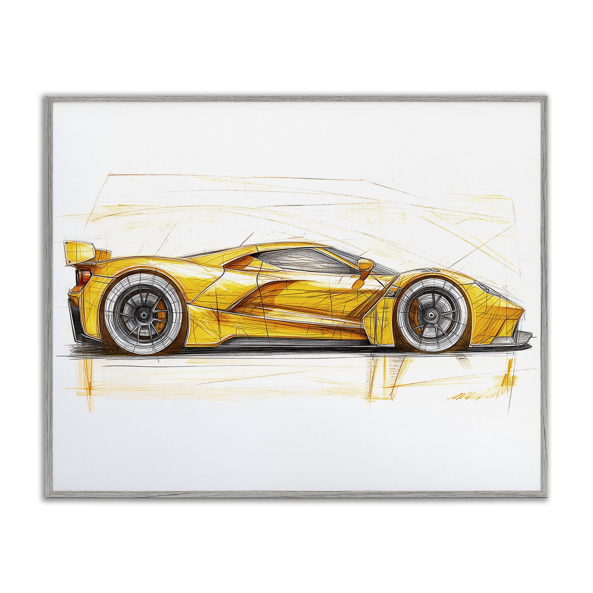 Stupell Industries Yellow Sports Car Whimsicality Gray Framed Giclee Art, design by Steve Hunziker