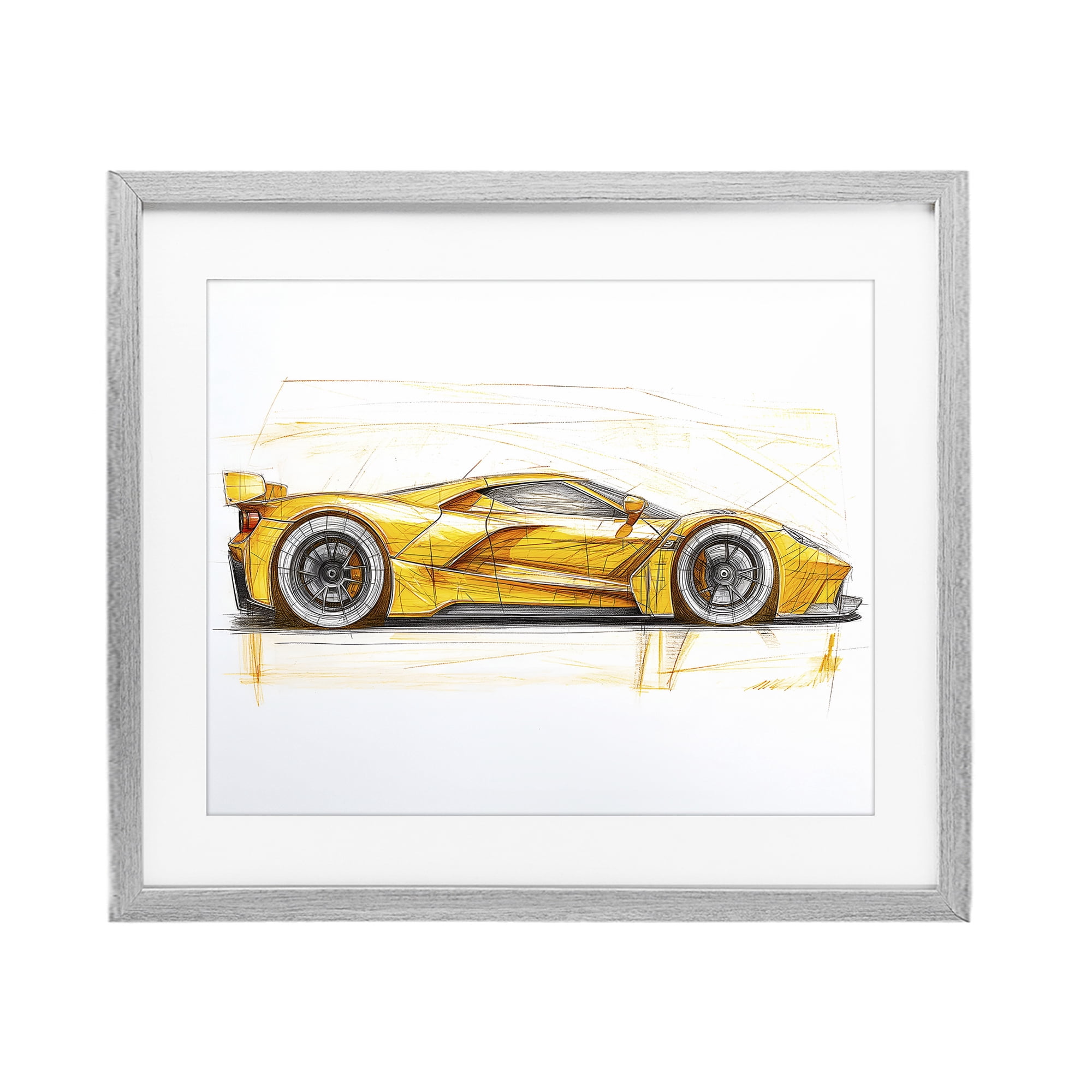 Stupell Industries Yellow Sports Car Whimsicality Gray Framed Print Under Glass, design by Steve Hunziker