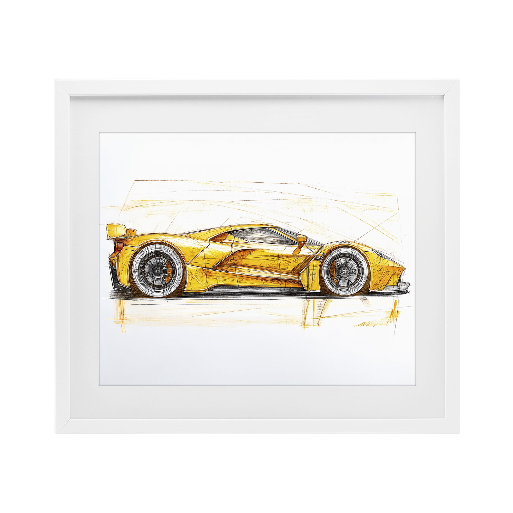 Stupell Industries Yellow Sports Car Whimsicality White Framed Print Under Glass, design by Steve Hunziker