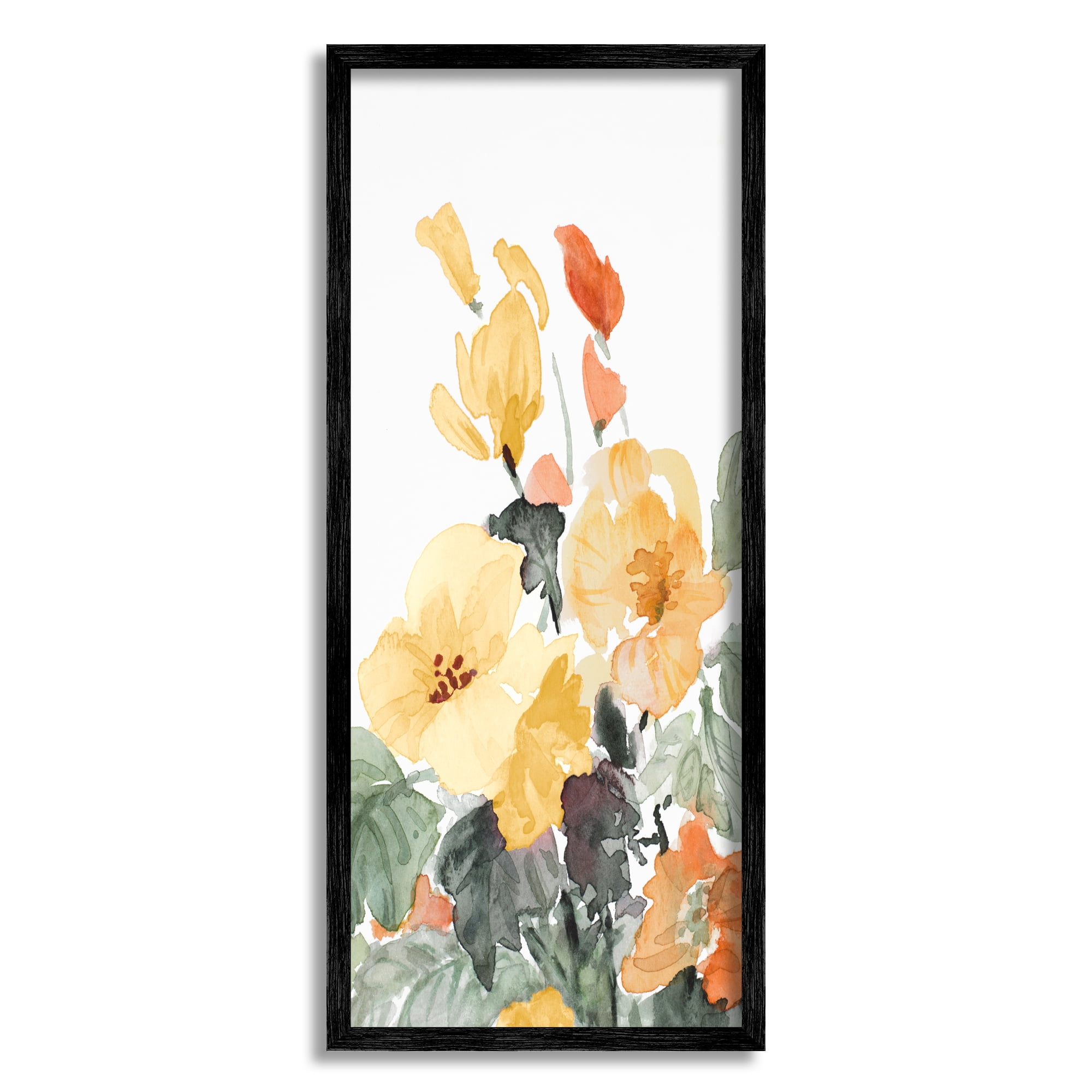 Stupell Industries Yellow Spring Blooms Botanical & Floral Painting Black Framed Art Print Wall Art, 10 x 24