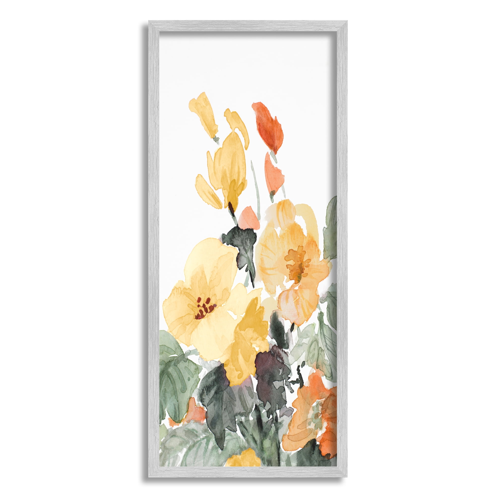 Stupell Industries Yellow Spring Blooms Botanical & Floral Painting Gray Framed Art Print Wall Art, 13 x 30
