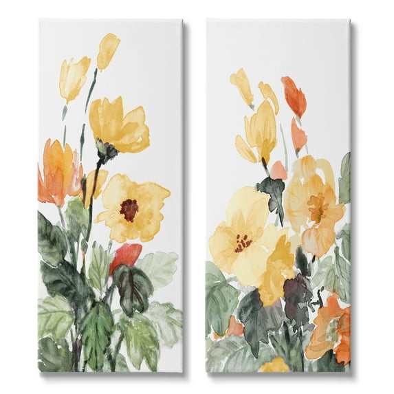 Stupell Industries Yellow Spring Flowers Botanical & Floral Painting Gallery Wrapped Canvas Print Wall Art, 13 x 30, Set of 2