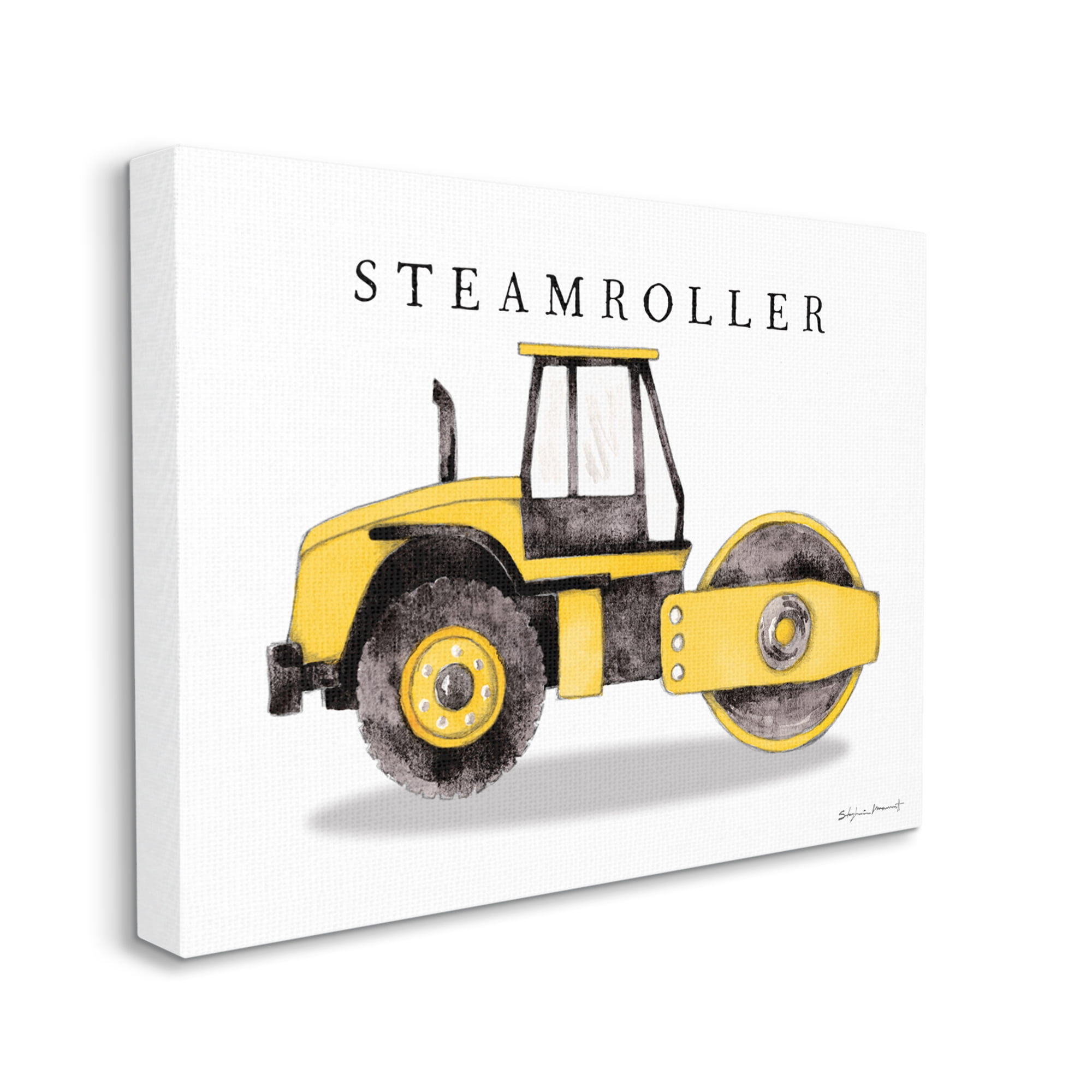 Stupell Industries Yellow Steam Roller Traditional Construction Truck Transportation Painting Gallery Wrapped Canvas Art Print Wall Art, 16 x 20