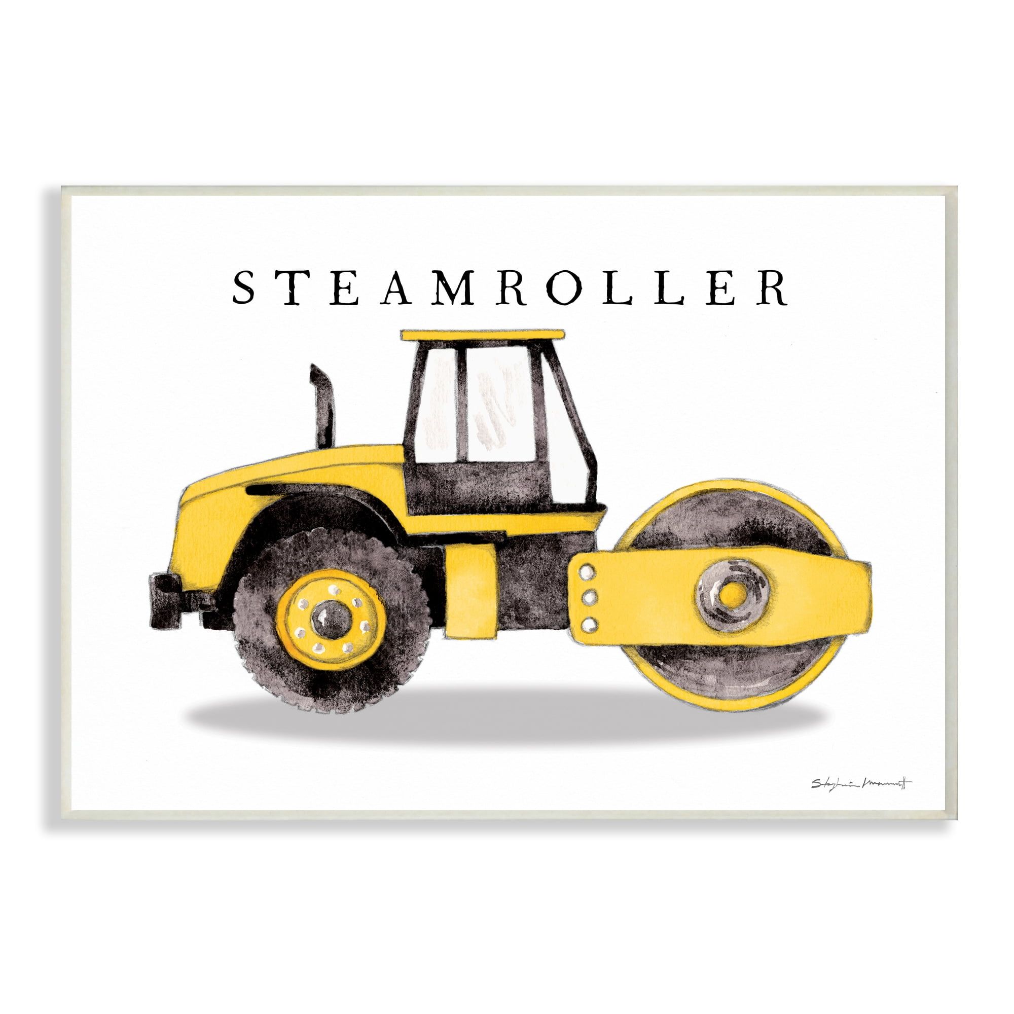 Stupell Industries Yellow Steam Roller Traditional Construction Truck Transportation Painting Unframed Art Print Wall Art, 13 x 19