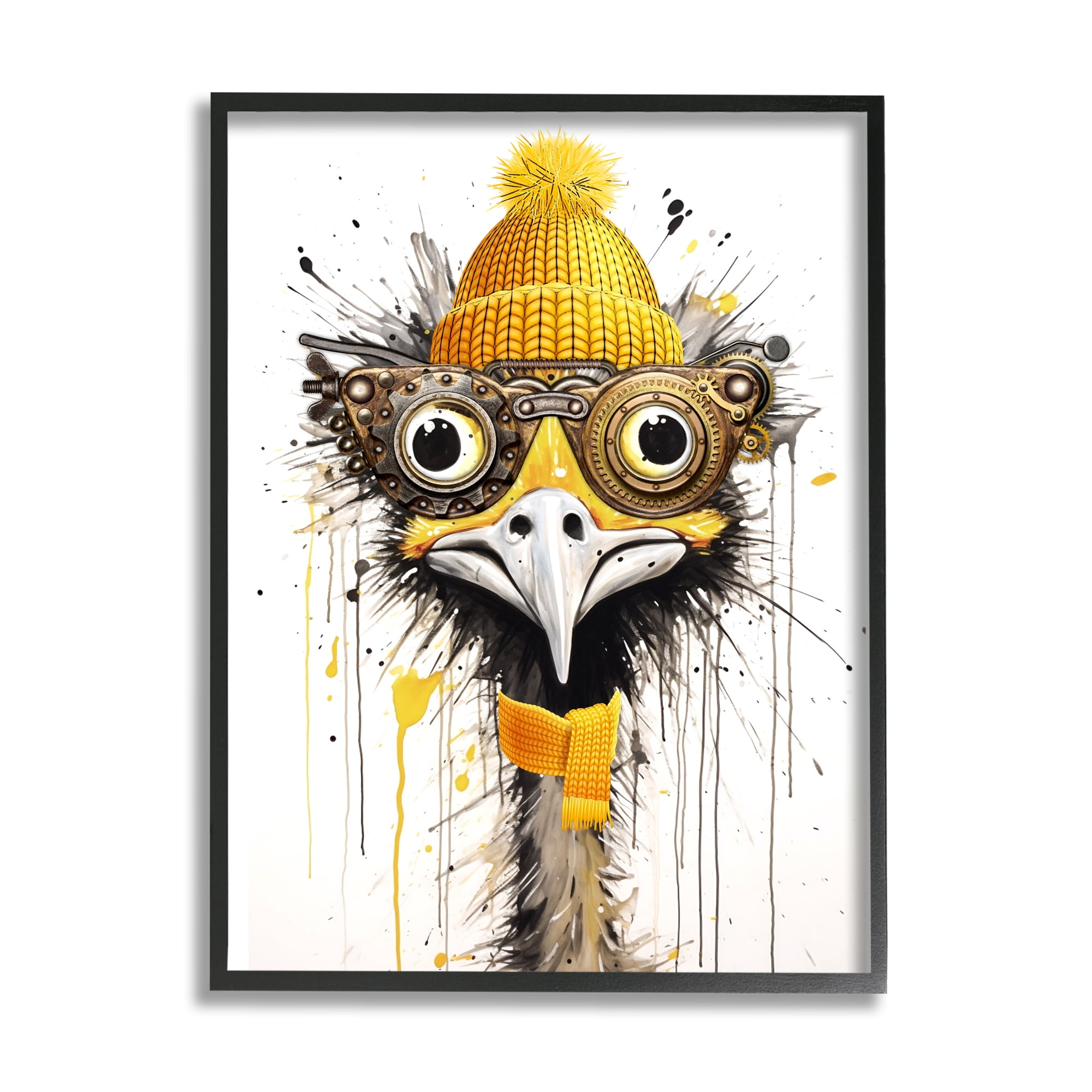Stupell Industries Yellow Steampunk Emu Animals & Insects Painting Black Framed Art Print Wall Art, 16 x 20
