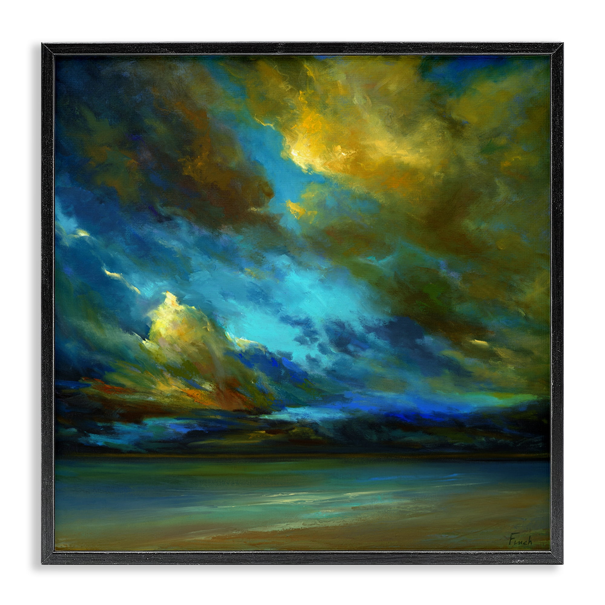 Stupell Industries Yellow Streaked Sky Landscape & Nature Painting Black Framed Art Print Wall Art, 17 x 17