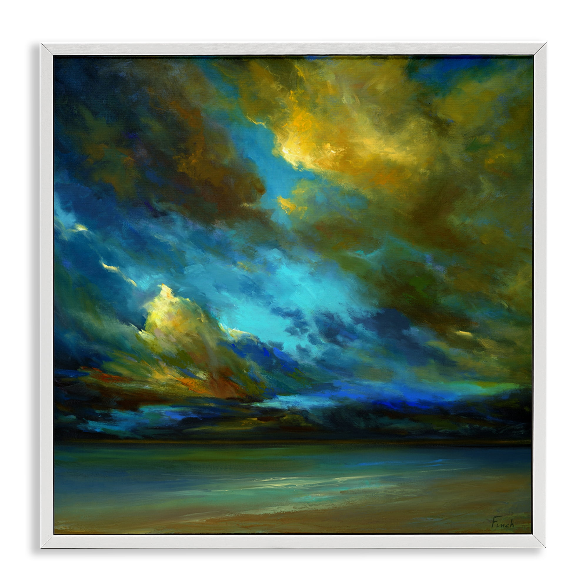 Stupell Industries Yellow Streaked Sky Landscape & Nature Painting White Framed Art Print Wall Art, 17 x 17