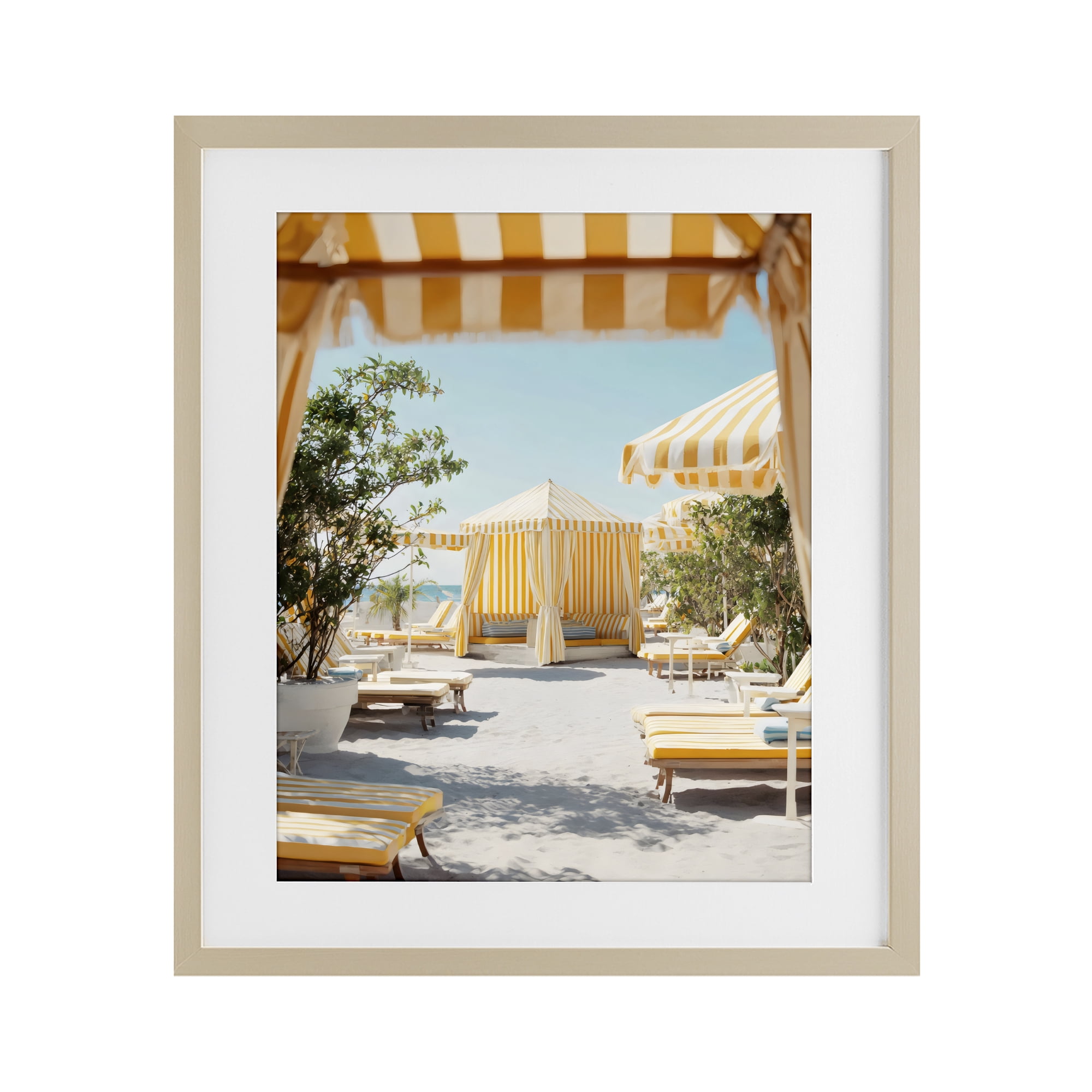 Stupell Industries Yellow Striped Beach Cabanas Birch Framed Print Under Glass, design by Franklyn Gregory