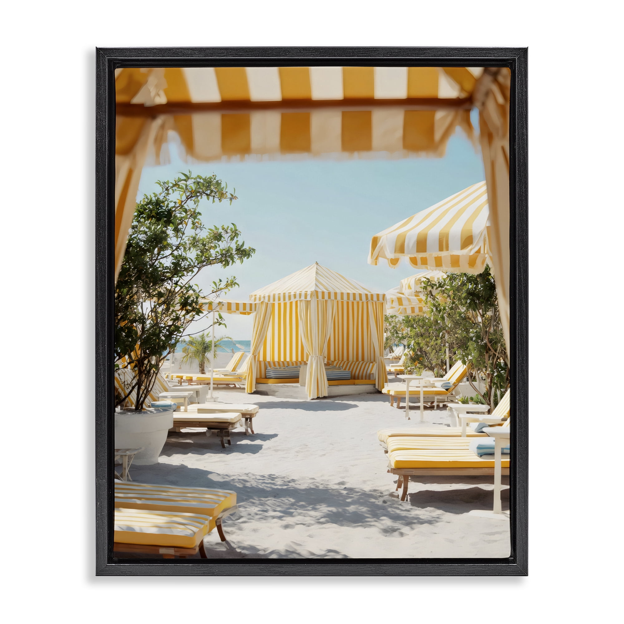 Stupell Industries Yellow Striped Beach Cabanas Black Framed Floater Canvas Wall Art, design by Franklyn Gregory