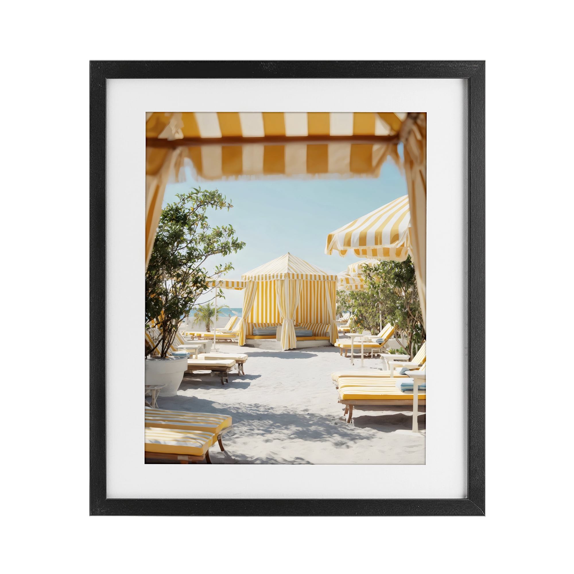 Stupell Industries Yellow Striped Beach Cabanas Black Framed Print Under Glass, design by Franklyn Gregory