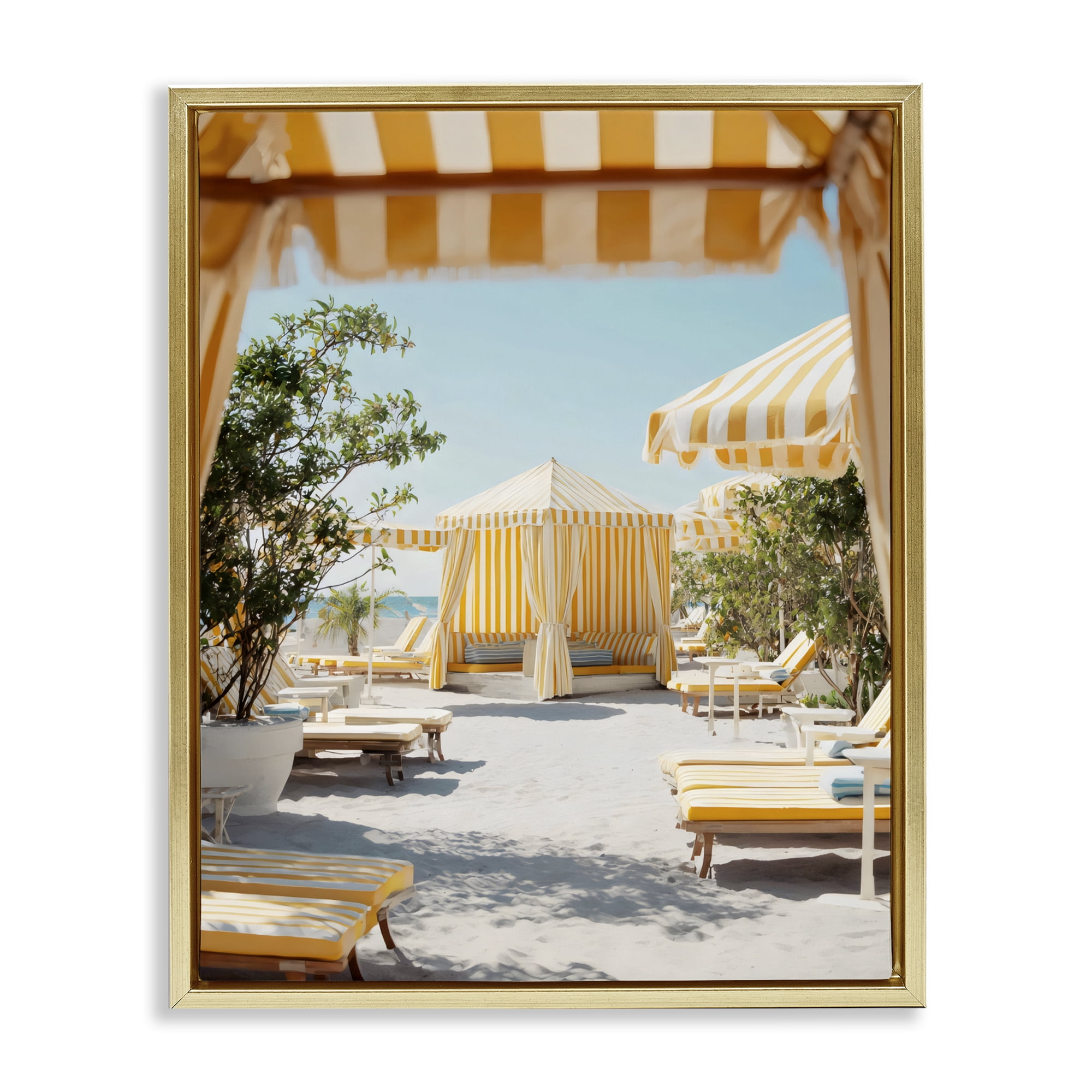 Stupell Industries Yellow Striped Beach Cabanas Gold Framed Floater Canvas Wall Art, design by Franklyn Gregory