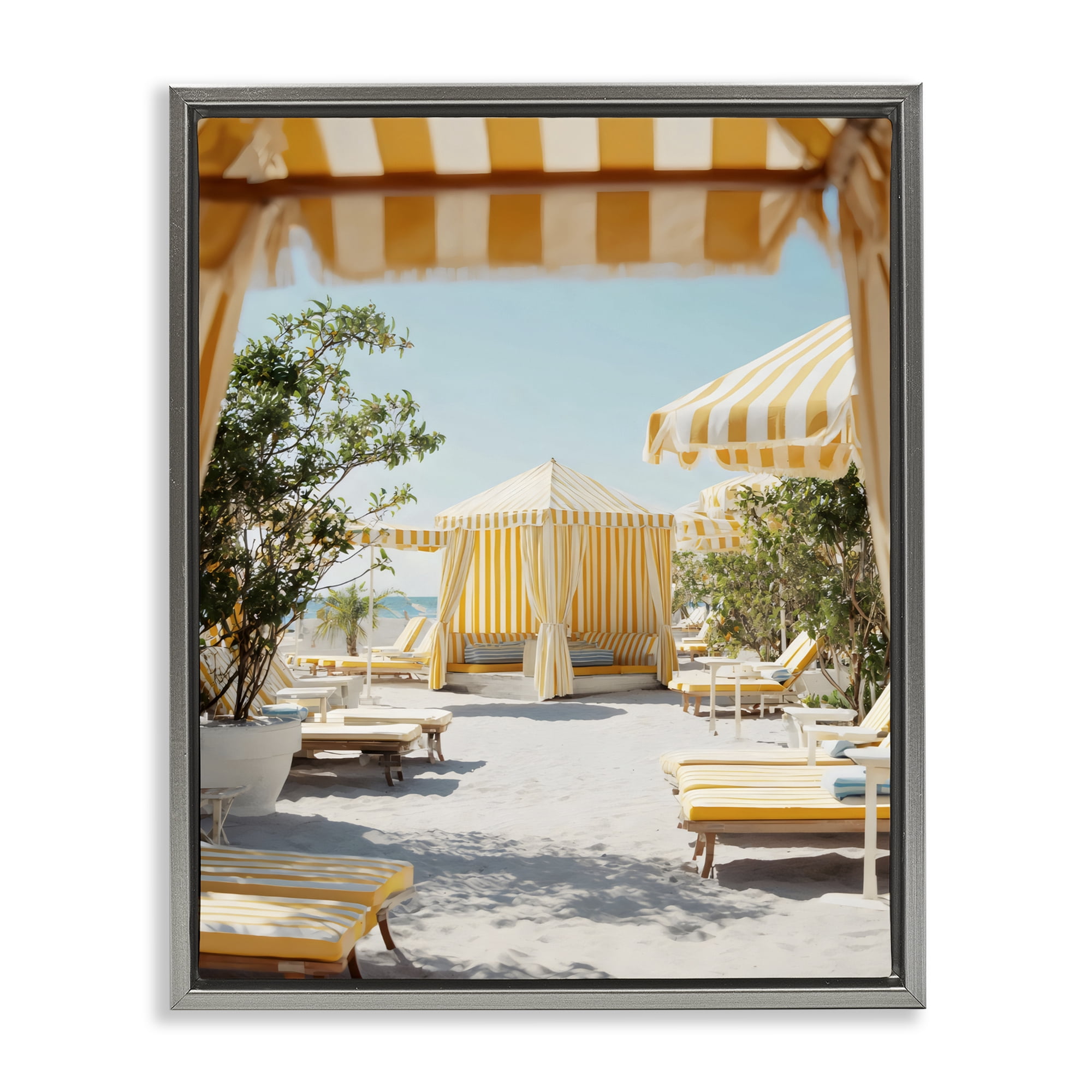 Stupell Industries Yellow Striped Beach Cabanas Gray Framed Floater Canvas Wall Art, design by Franklyn Gregory