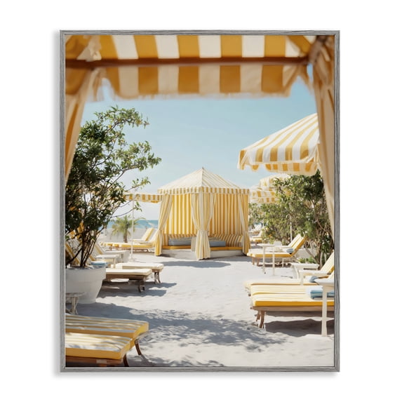 Stupell Industries Tropical Yellow Striped Beach Cabanas Gray Framed Giclee Art, 24 x 30, by Franklyn Gregory