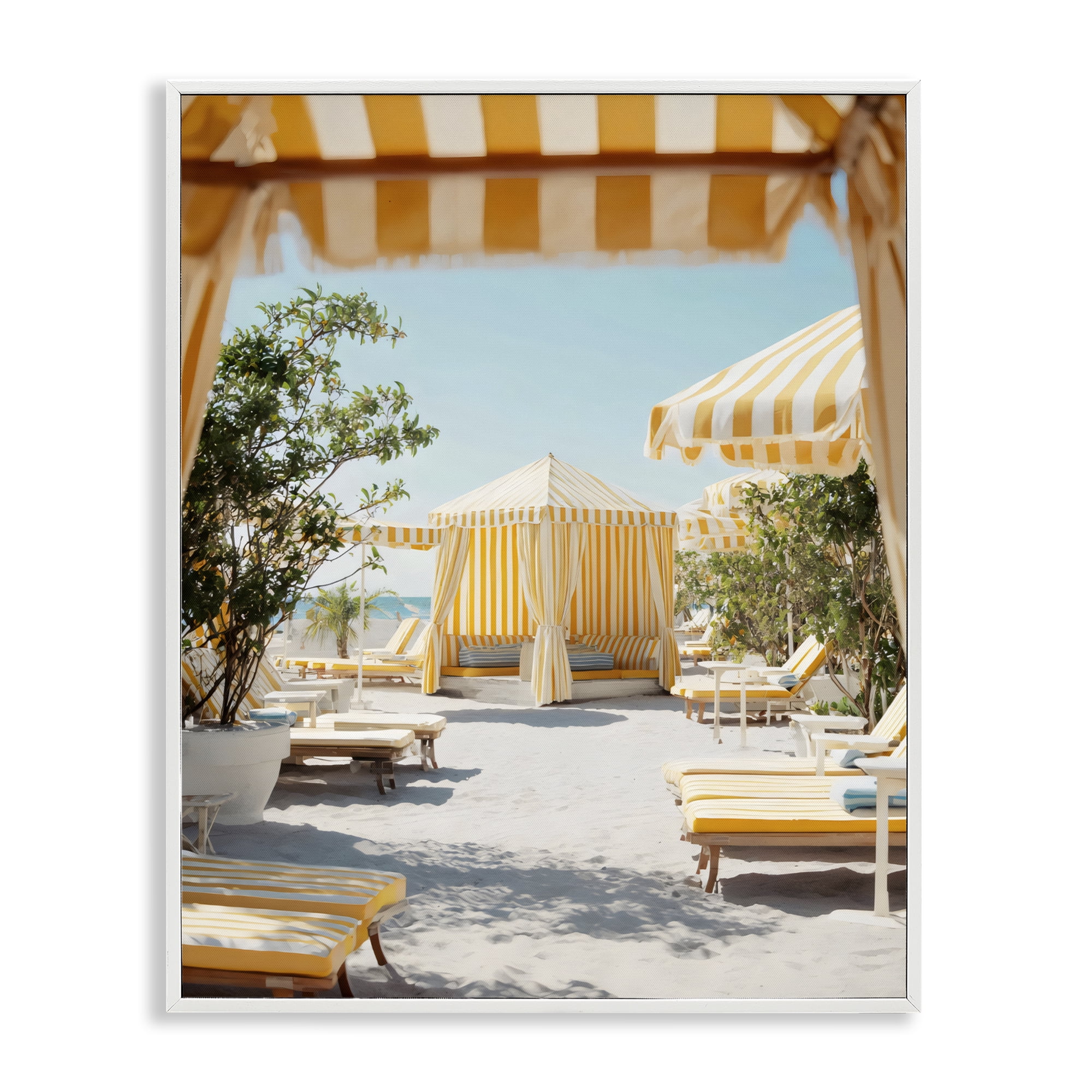 Stupell Industries Yellow Striped Beach Cabanas White Framed Giclee Art, design by Franklyn Gregory