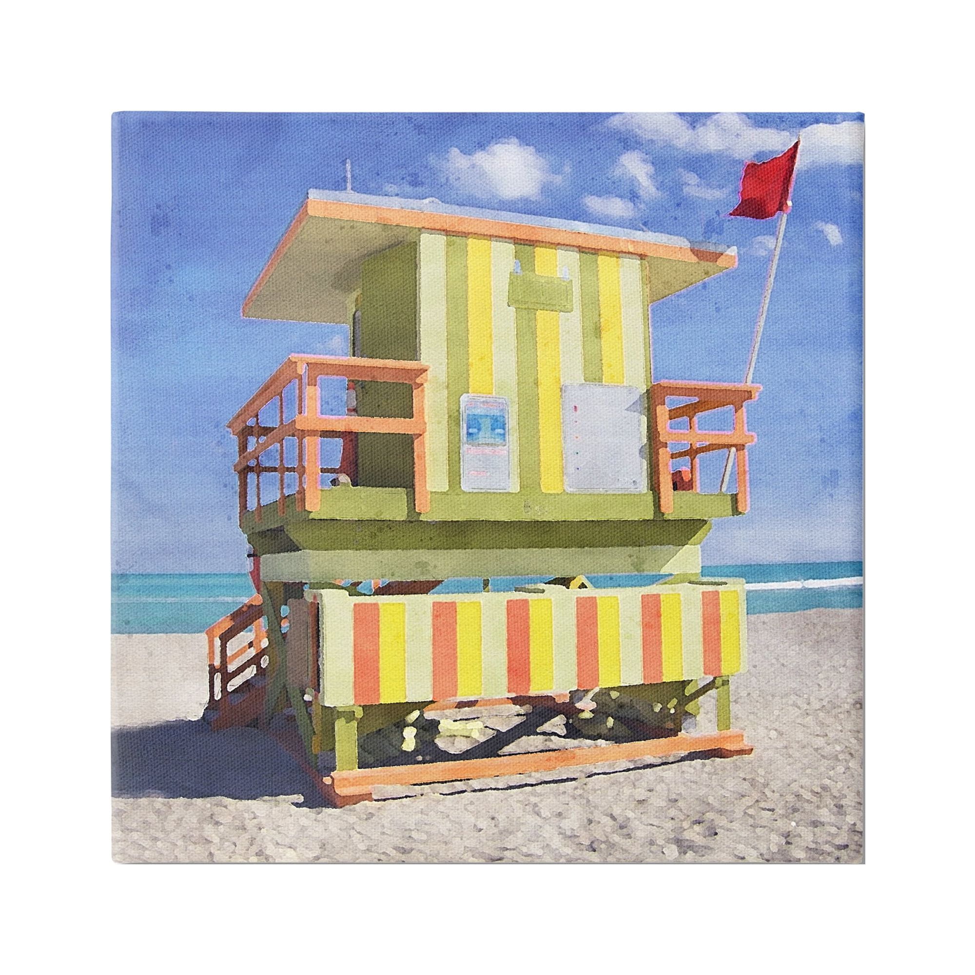 Stupell Industries Yellow Summer Beach Hut Nature Painting Gallery Wrapped Canvas Print Wall Art, 24 x 24