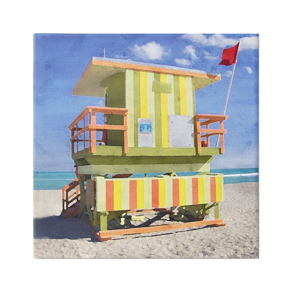 Stupell Industries Yellow Summer Beach Hut Nature Painting Gallery Wrapped Canvas Print Wall Art, 36 x 36