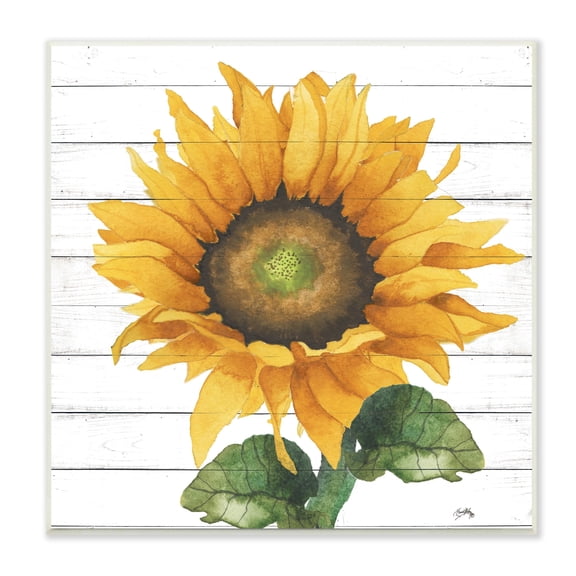 Stupell Industries Yellow Sunflower Blossom Bold Petals Rustic Design Wood Wall Art, 12 x 12, Design by Elizabeth Medley