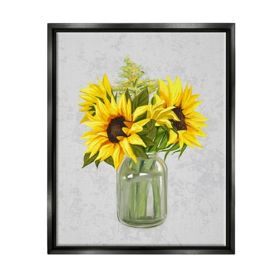 Stupell Industries Yellow Sunflower Blossoms Bouquet Blooming Country Petals Graphic Art Jet Black Floating Framed Canvas Print Wall Art, Design by Ziwei Li