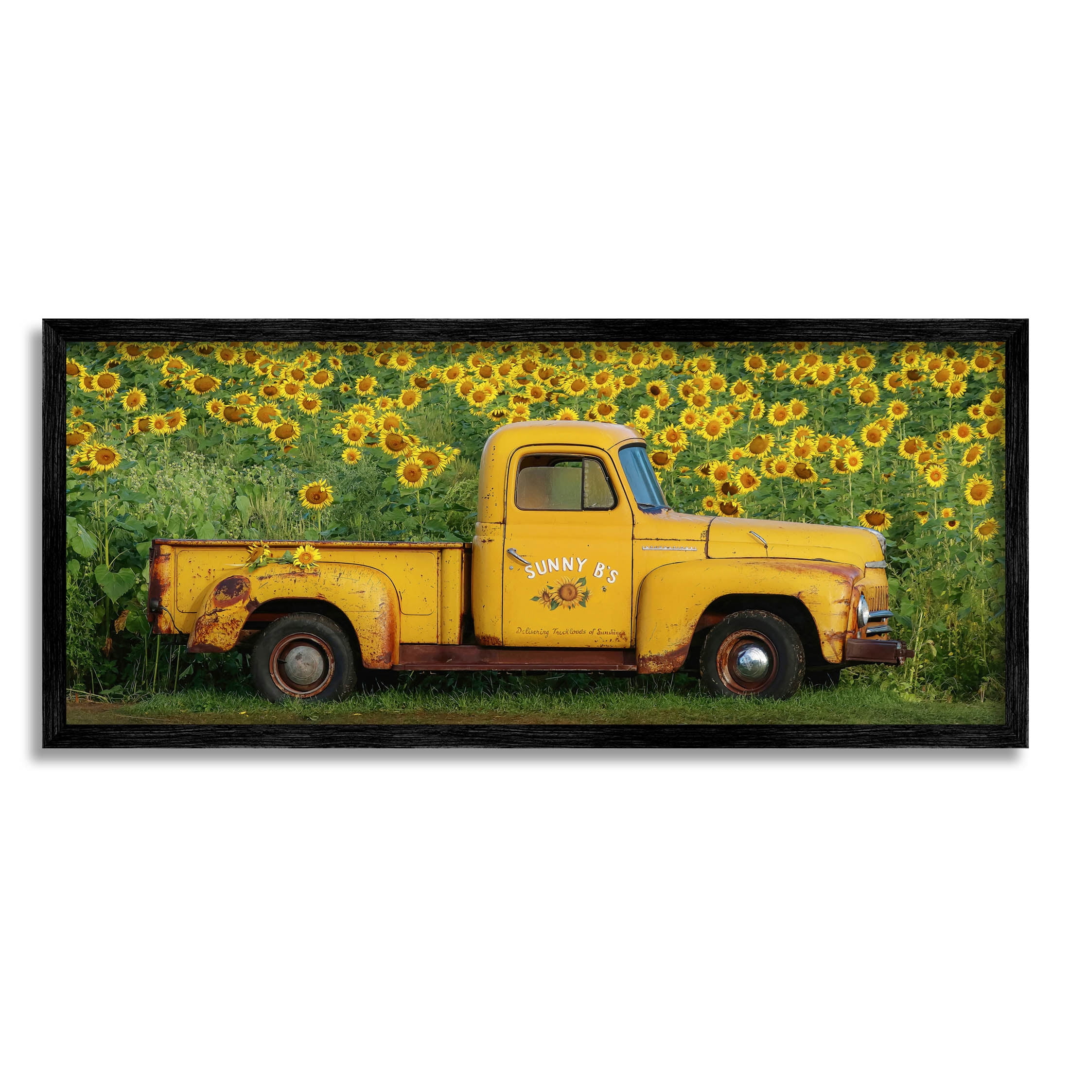 Stupell Industries Yellow Sunflower Field Truck Photograph Black Framed Art Print Wall Art, Design by Carrie Ann Grippo-Pike