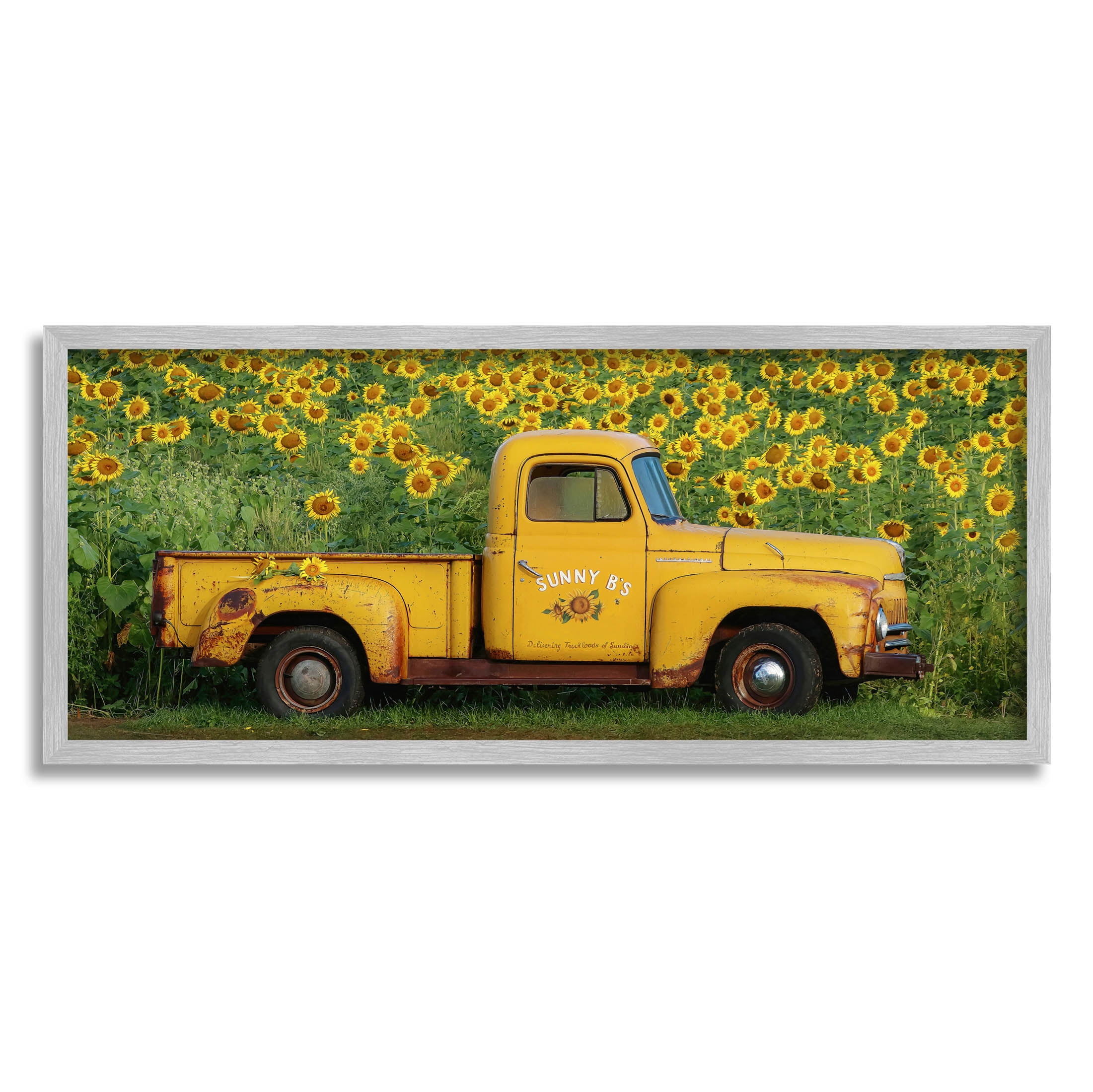 Stupell Industries Yellow Sunflower Field Truck Photograph Gray Framed Art Print Wall Art, Design by Carrie Ann Grippo-Pike