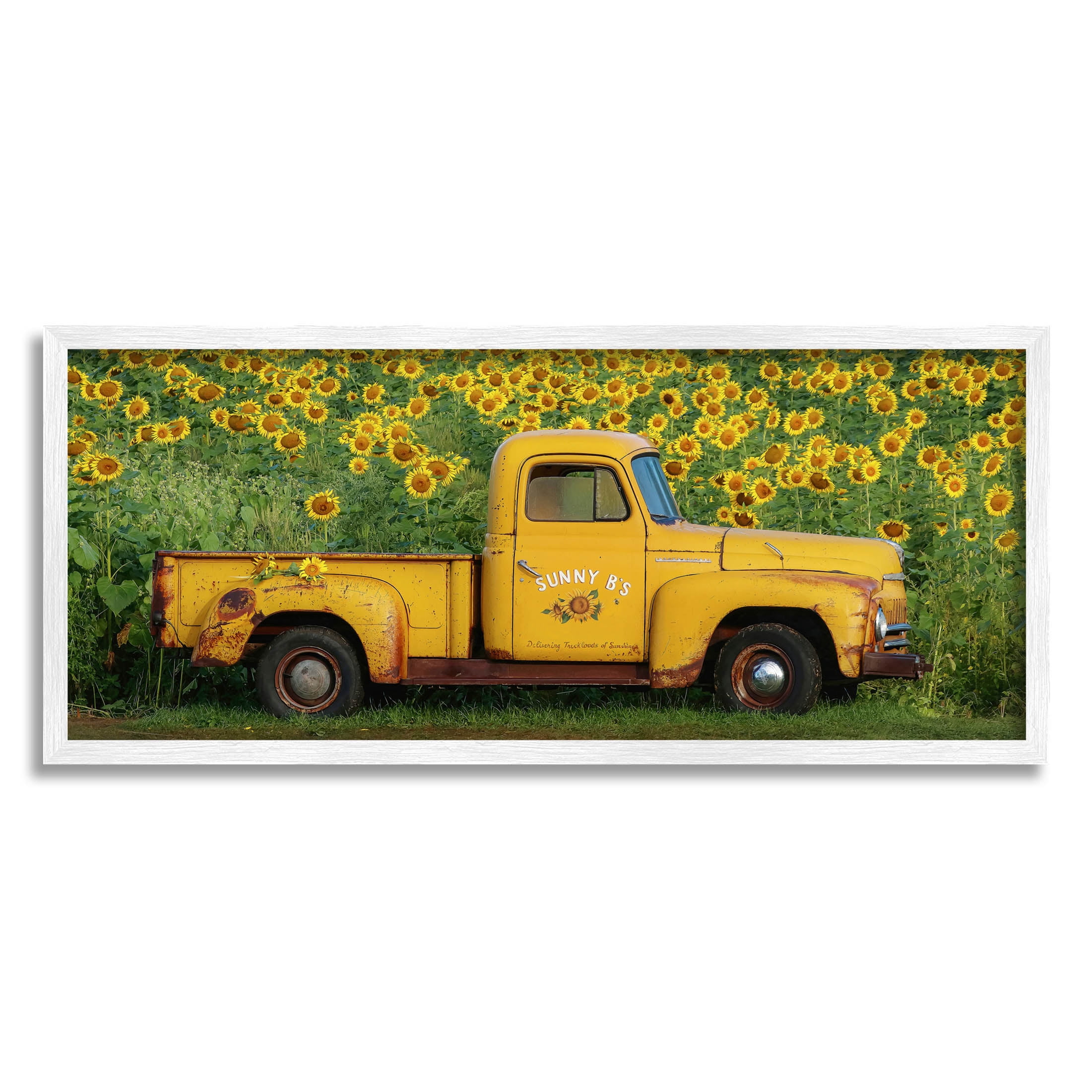 Stupell Industries Yellow Sunflower Field Truck Photograph White Framed Art Print Wall Art, Design by Carrie Ann Grippo-Pike