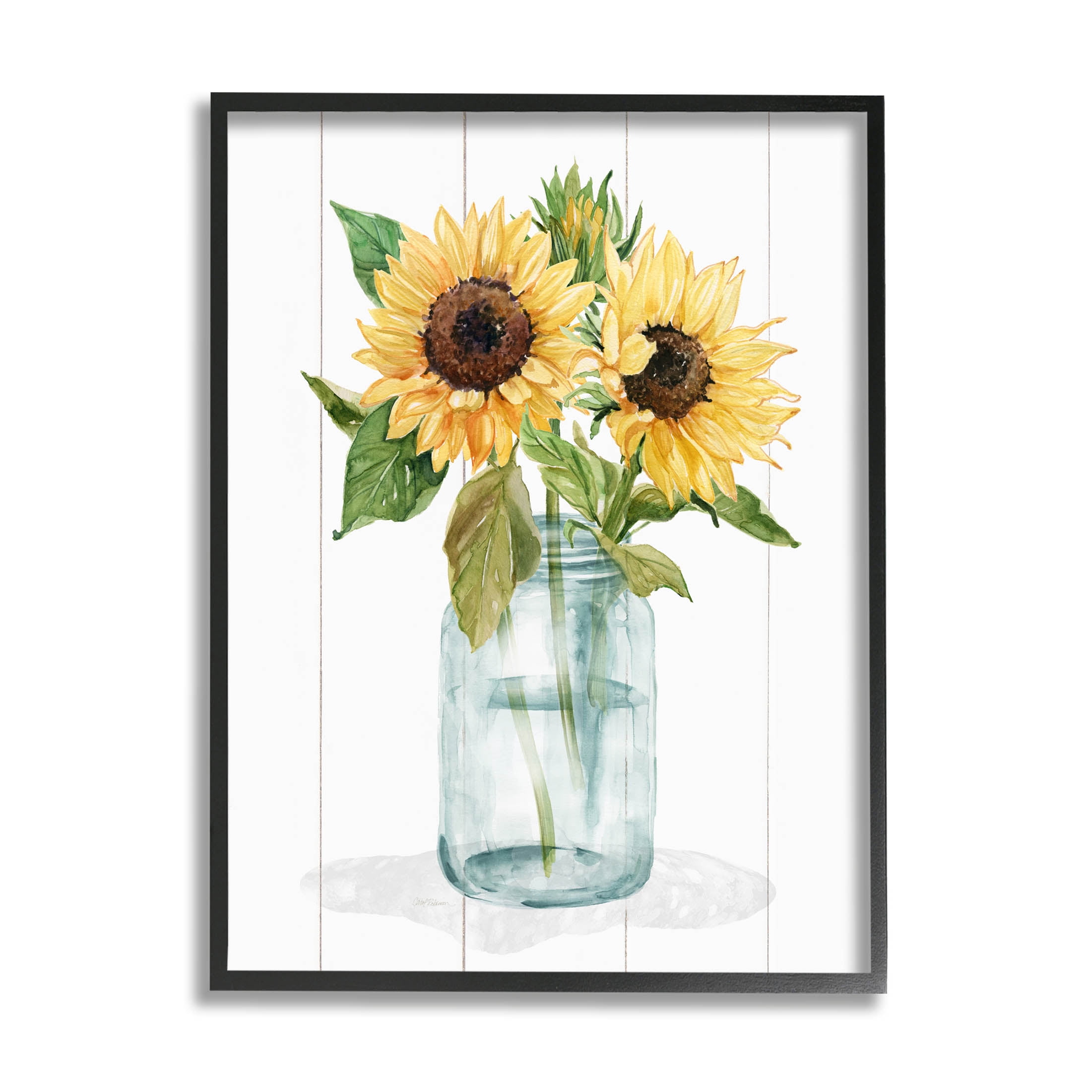 Stupell Industries Yellow Sunflowers Country jar Graphic Art Black Framed Art Print Wall Art, Design by Livi Finn